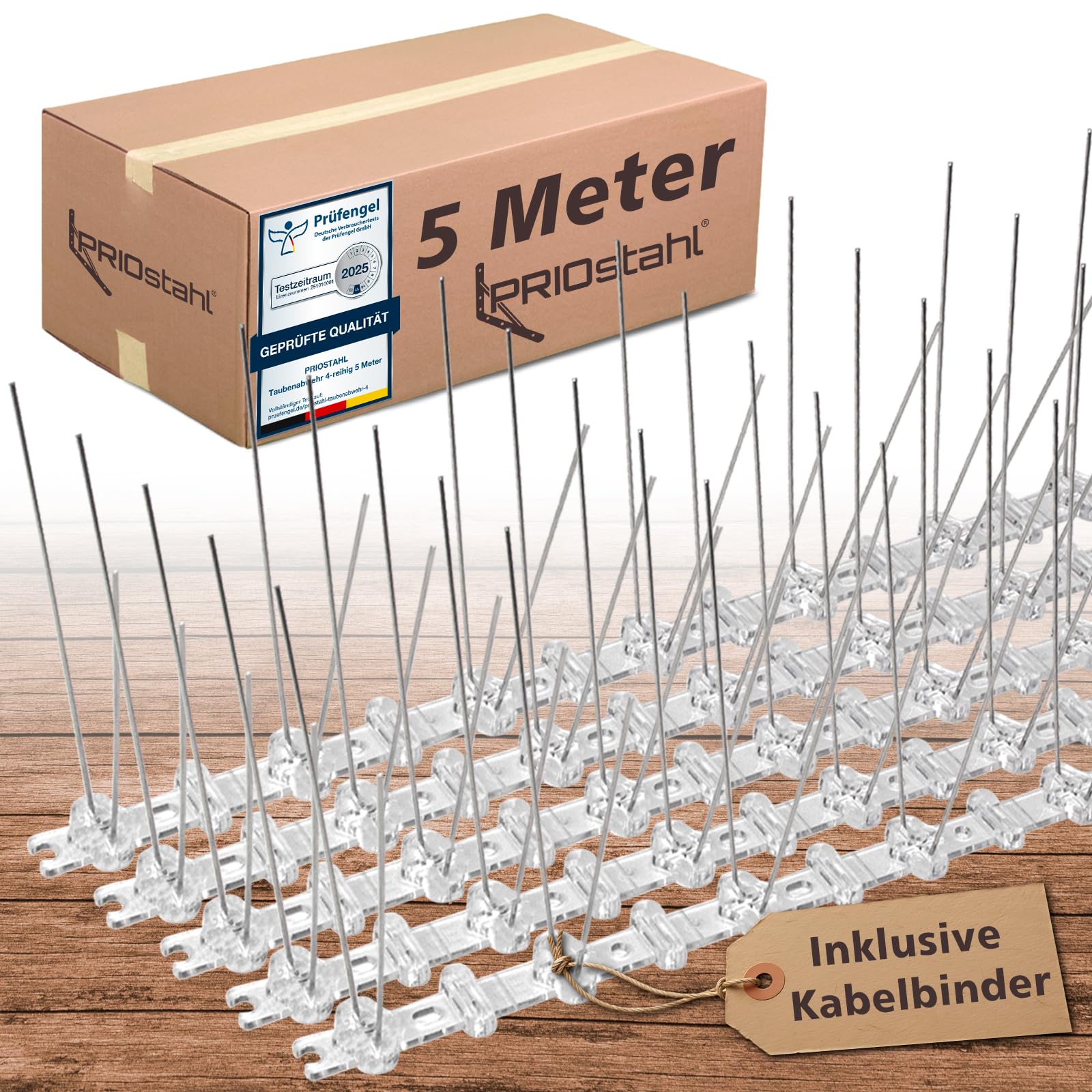 PRIOstahl Taubenspikes 5m 2-reihig Edelstahl V2A vormontiert
