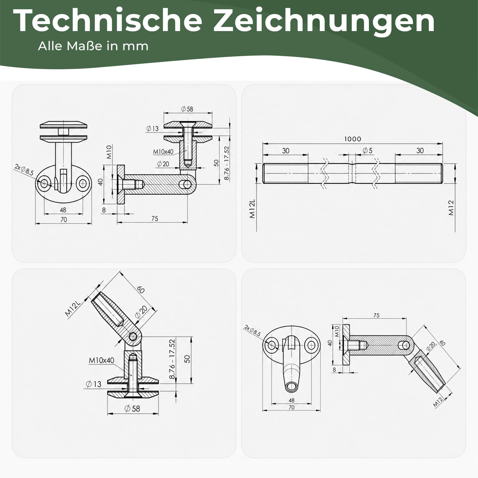 PRIOstahl Beschlagsatz Glasvordach Edelstahl V2A Komplett-Set