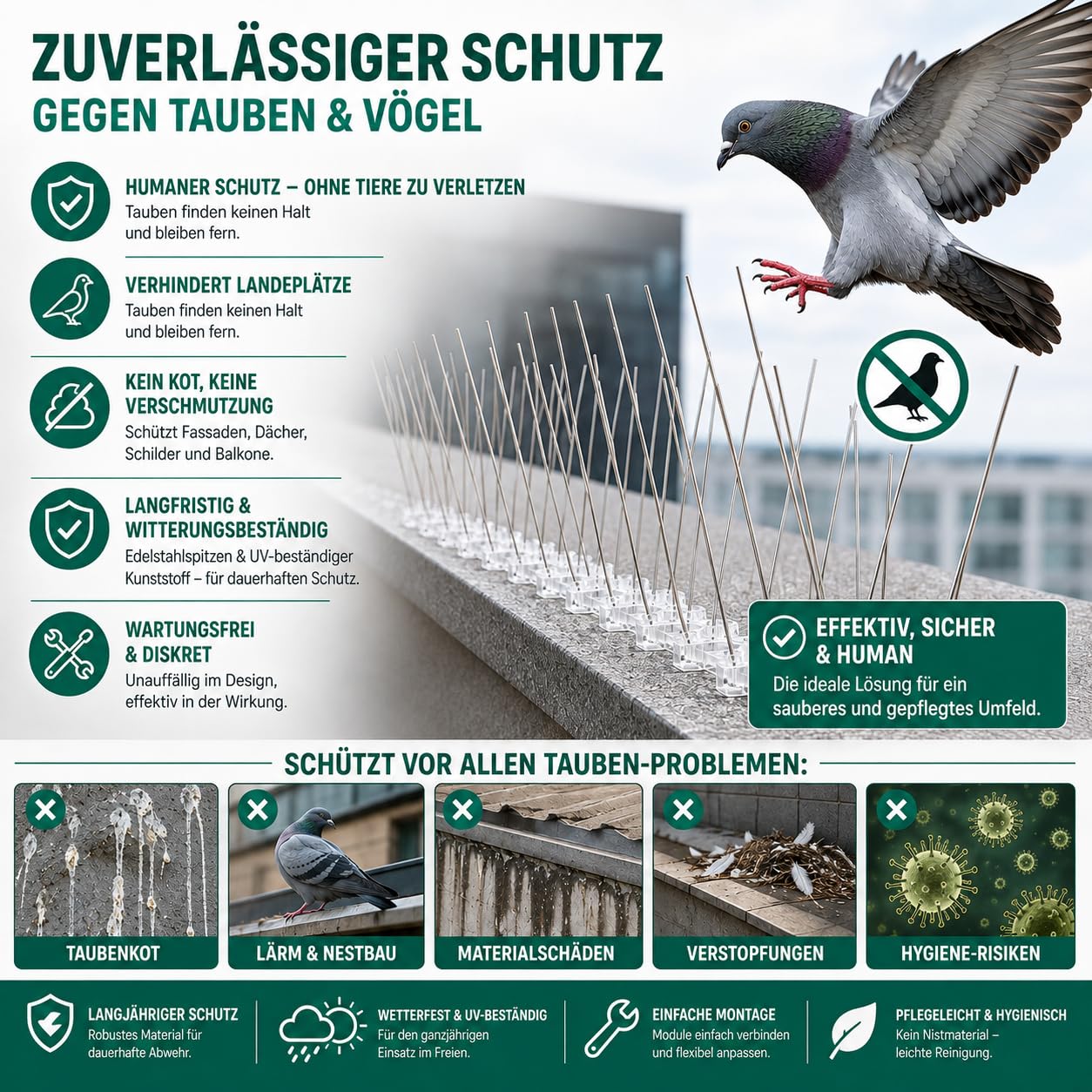 PRIOstahl Taubenspikes 5m 2-reihig Edelstahl V2A vormontiert