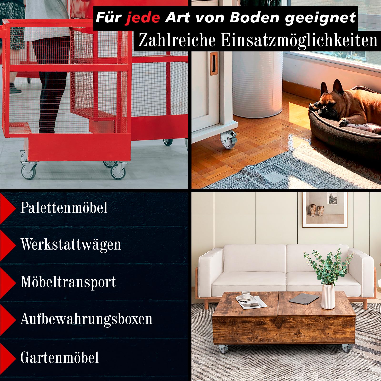 PRIOstahl Transportrollen 100mm Möbelrollen 4er Set Bremse