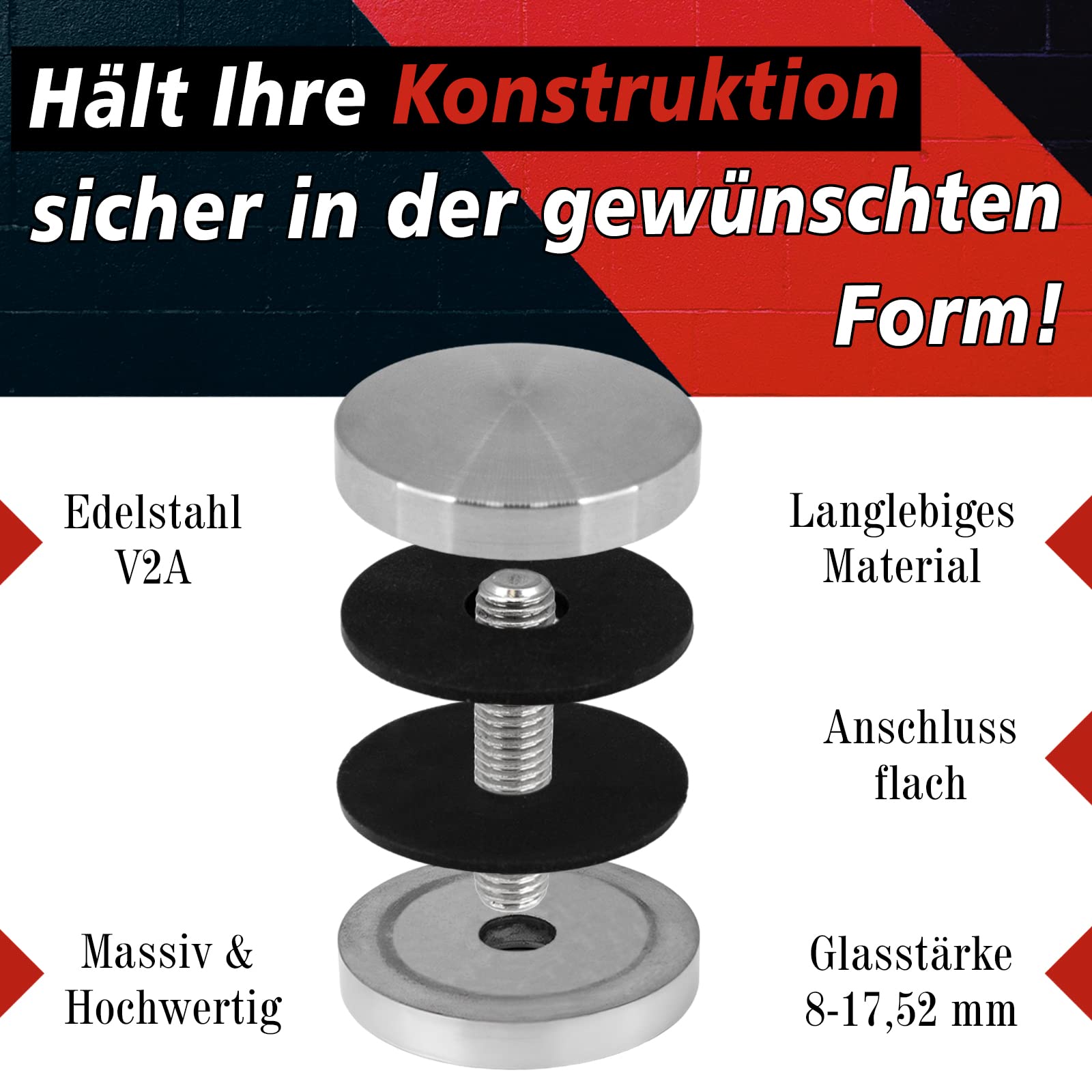 PRIOstahl Glaspunkthalter M10 4er Set V2A 8-17,52mm Glas