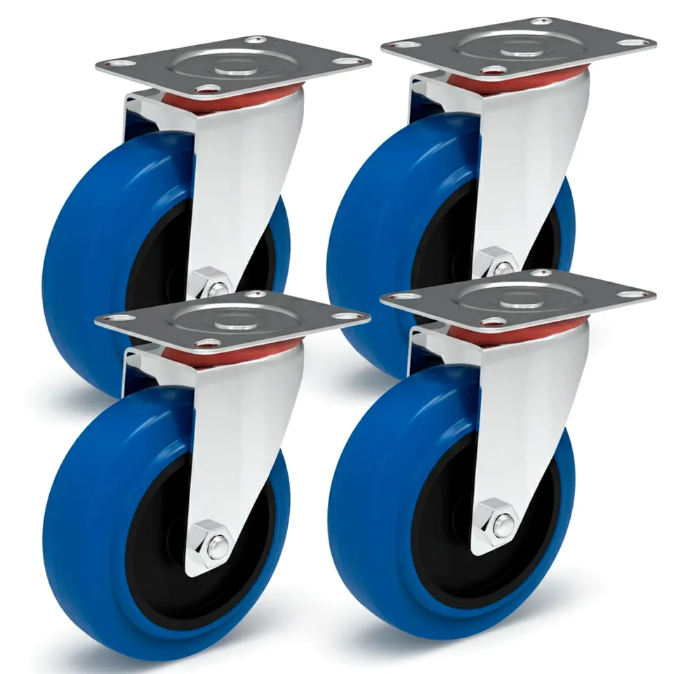 PRIOstahl Transportrollen 80 mm Blau ohne Bremse 4 Stück