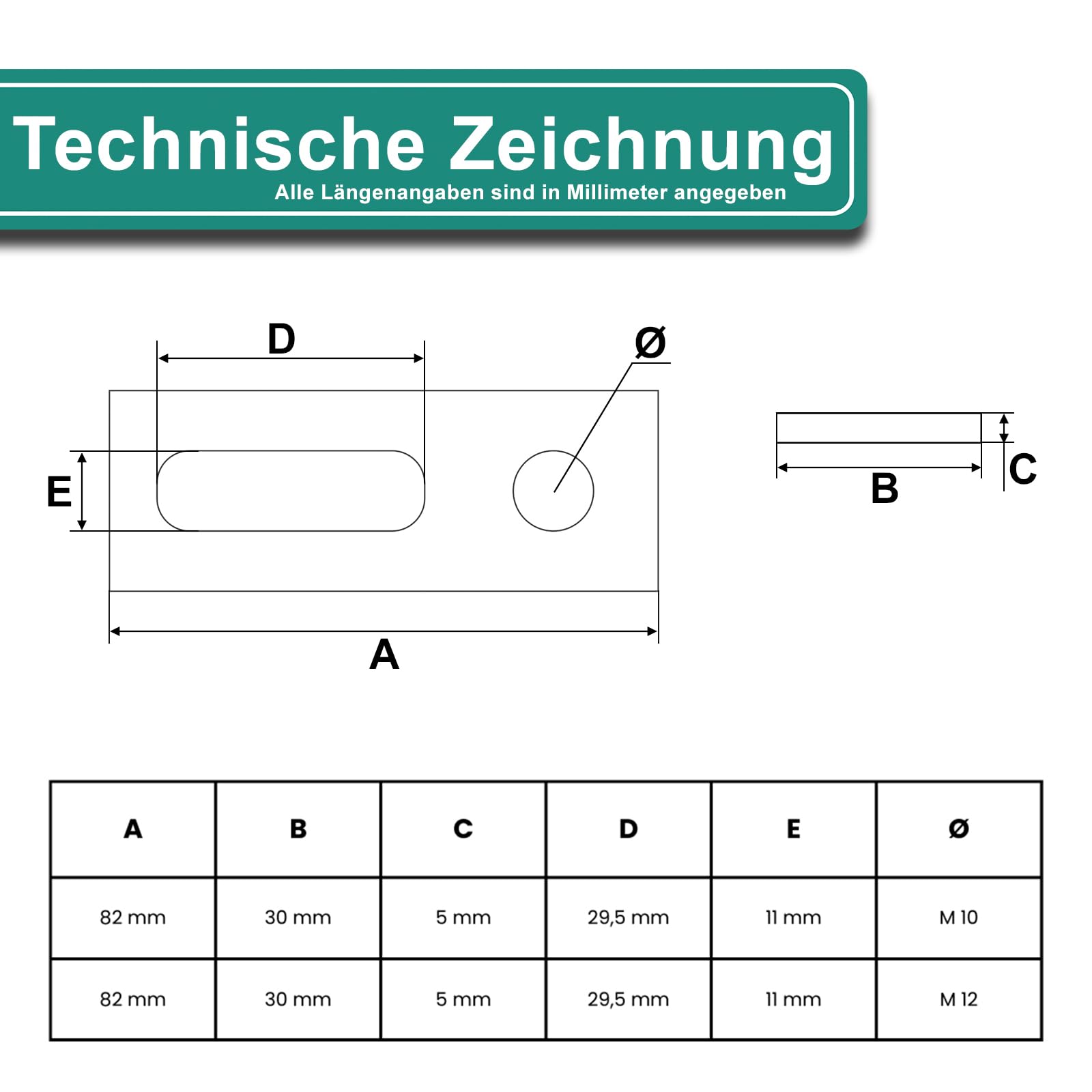 PRIOstahl Adapterblech M12 82x30x5mm V2A 10 Stück Solar