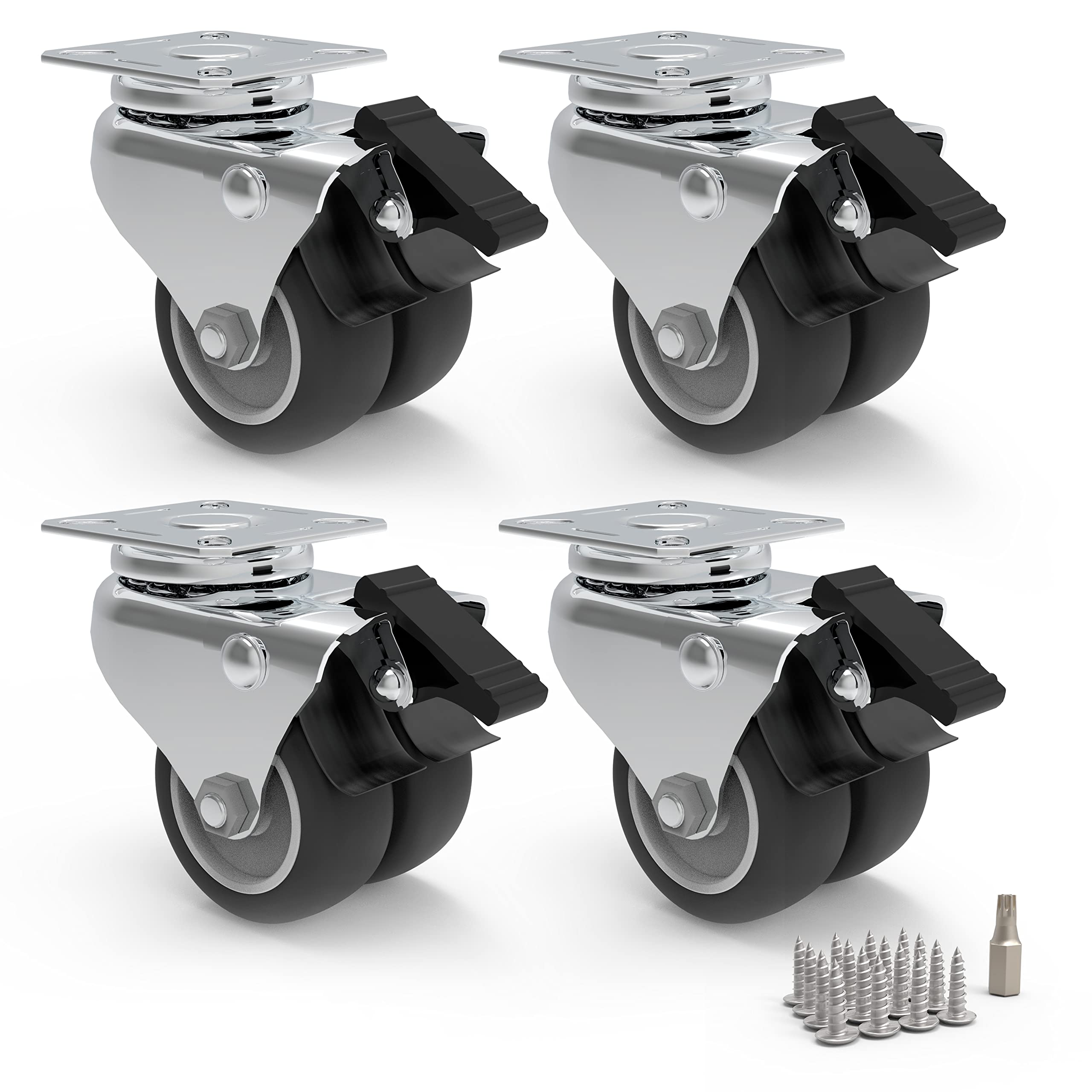 PRIOstahl Möbelrollen 50mm Schwerlastrollen 4er Set mit Bremse