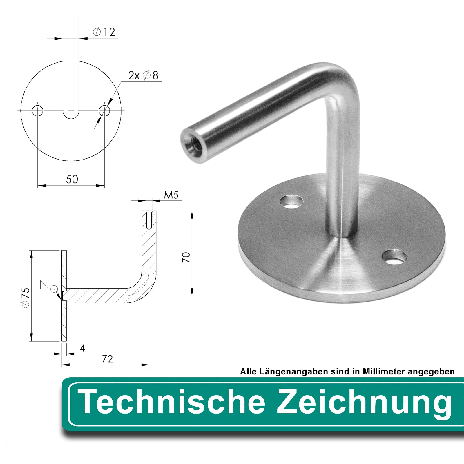 PRIOstahl Geländerbau Handlaufhalter 4er Set Edelstahl V2A