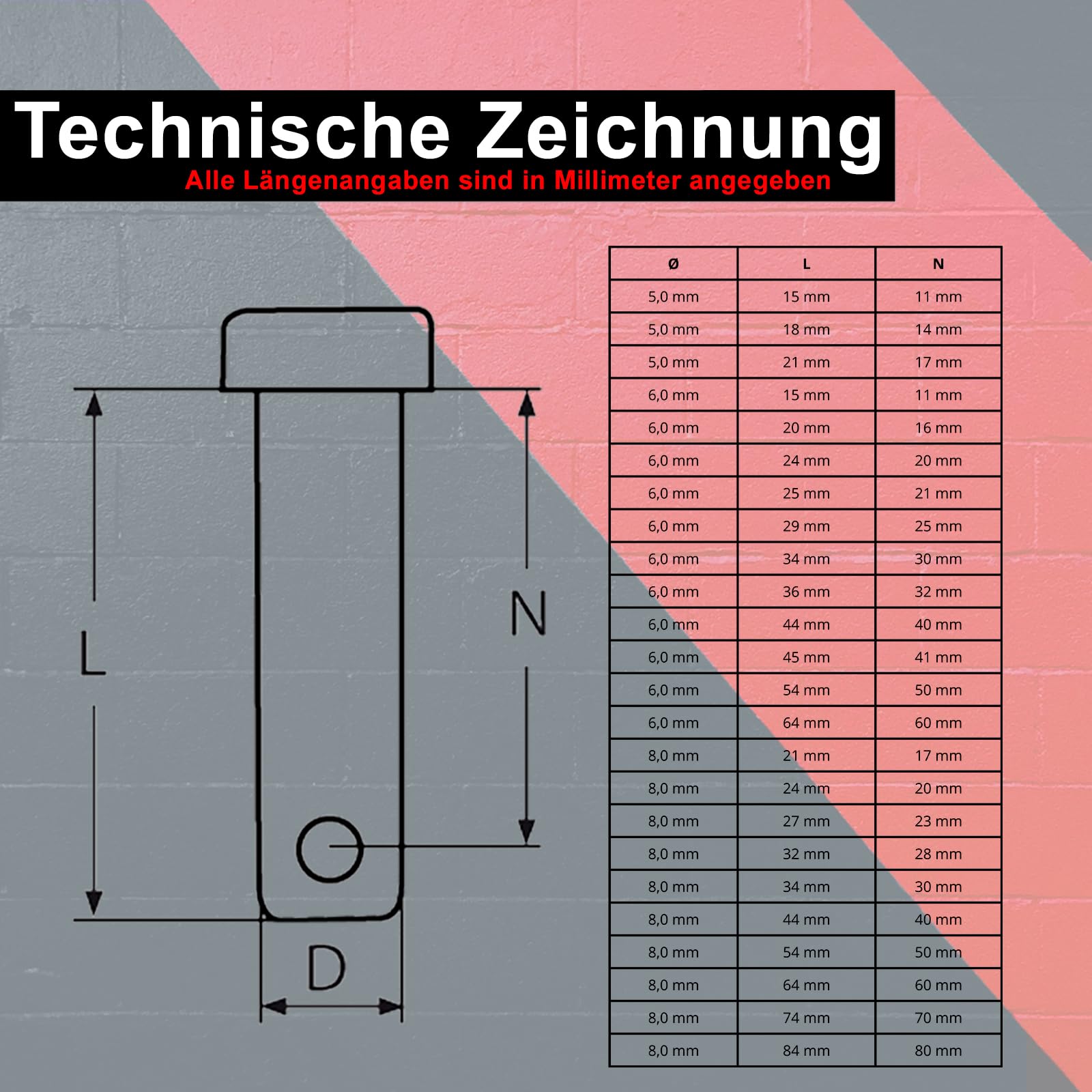 PRIOstahl Steckbolzen 8x54mm Federstecker Sicherung rostfrei