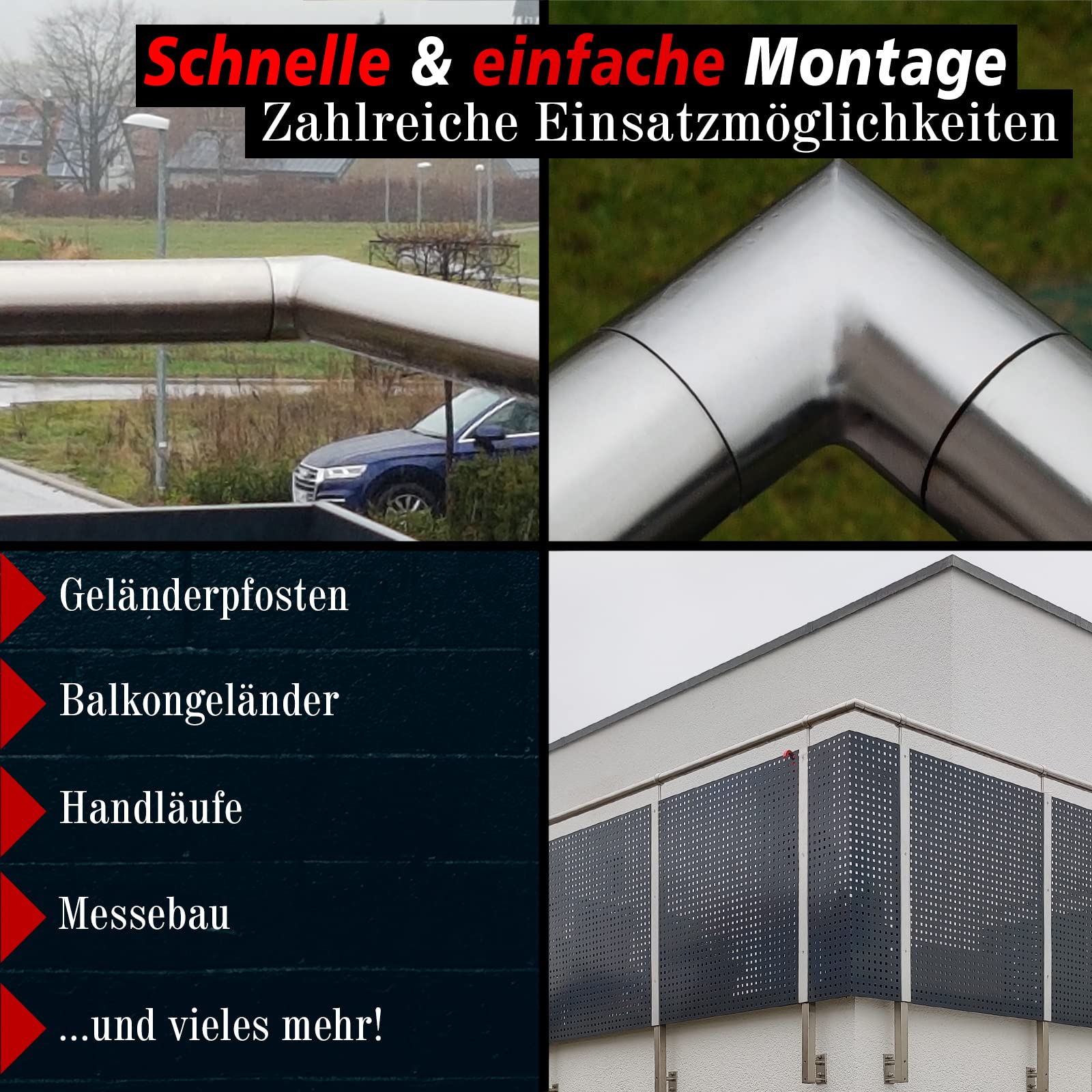 PRIOstahl Geländerbau Eckbogen 90° 42,4mm V2A 4 Stück