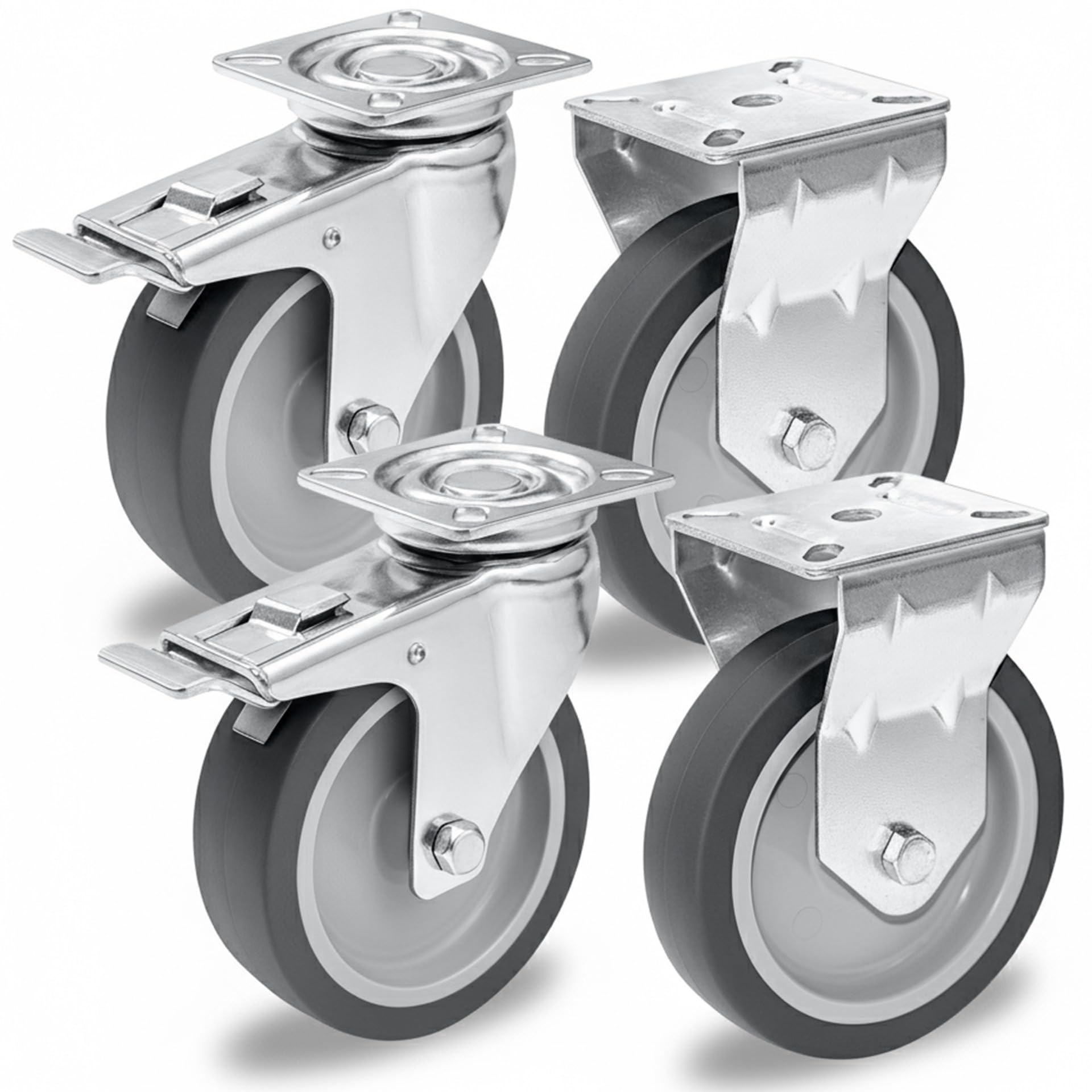 PRIOstahl Transportrollen 100mm Grau 4er Set mit Bremse