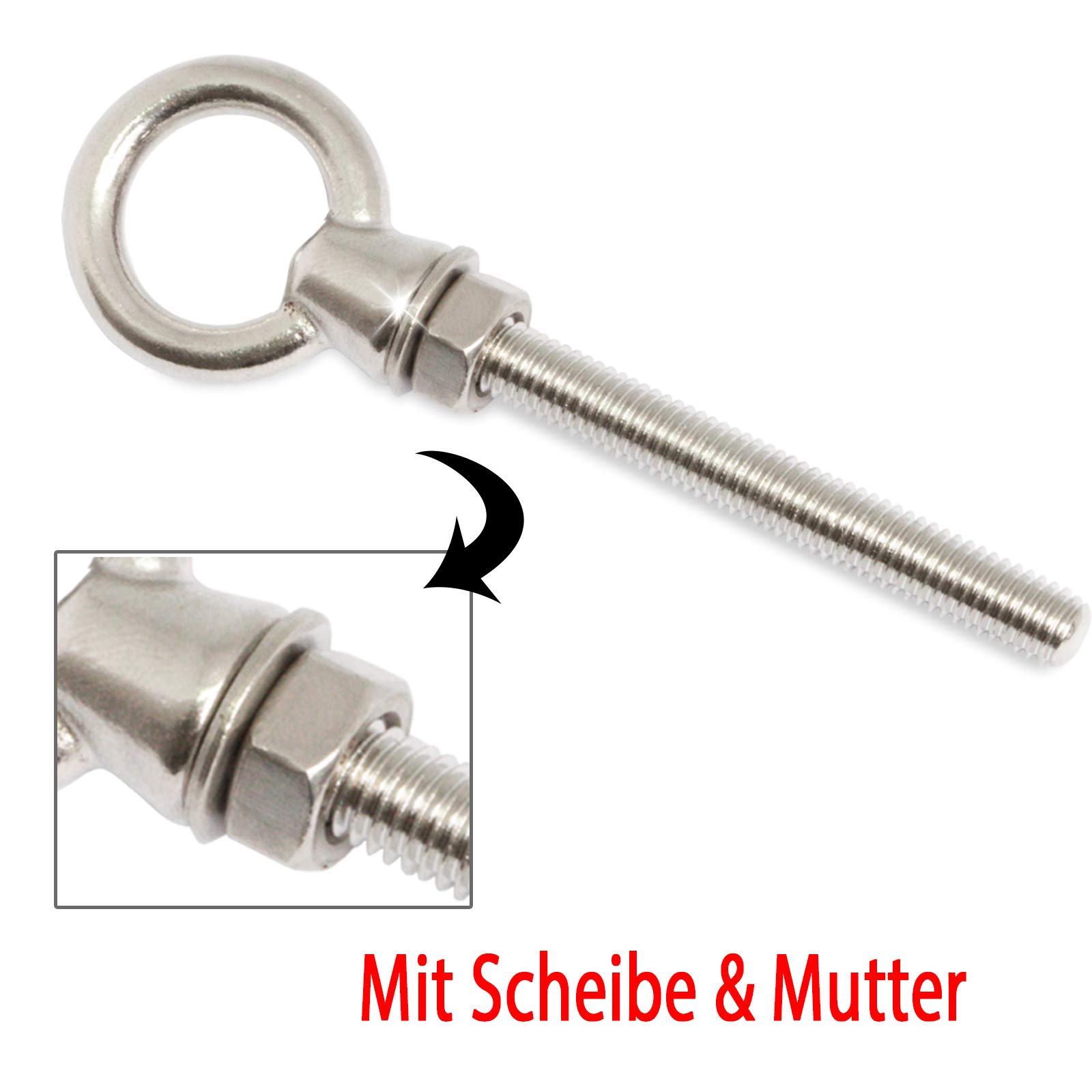 PRIOstahl Augbolzen M8x80 Ringschraube V4A 8 Stück