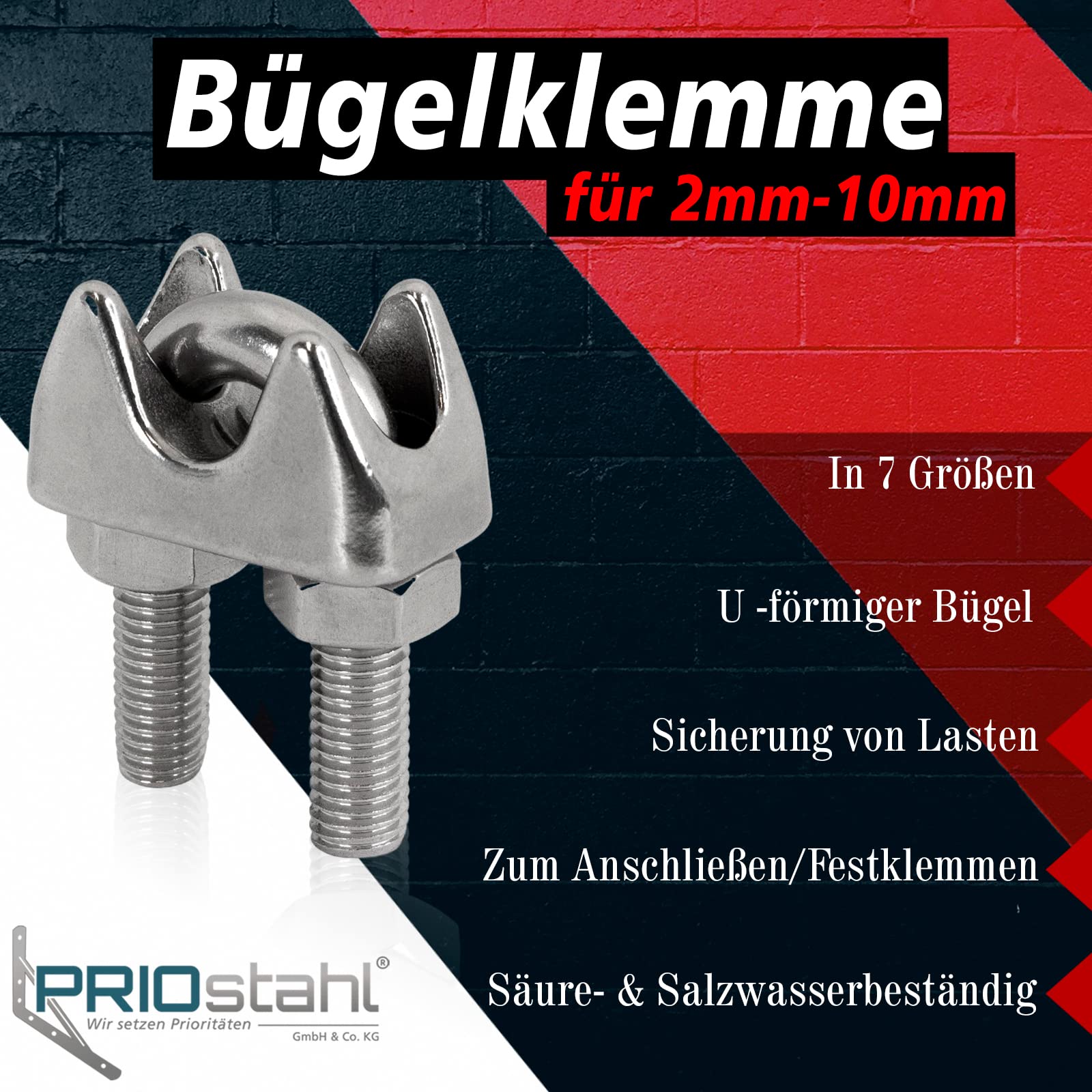 PRIOstahl Drahtseilklemme V4A 4 mm Bügelseilklemme 8 Stück