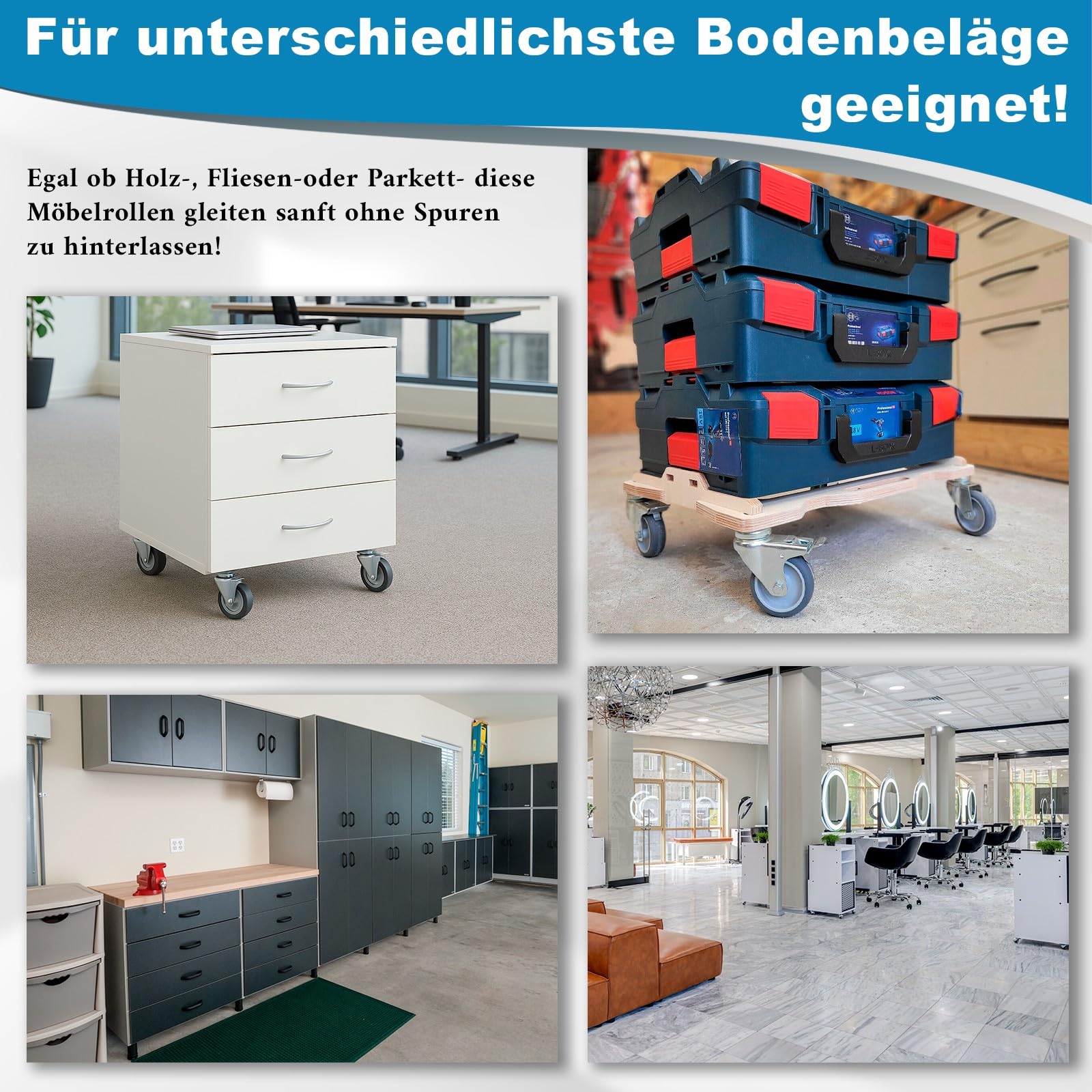 PRIOstahl Transportrollen 100 mm Set 4 mit Bremse grau