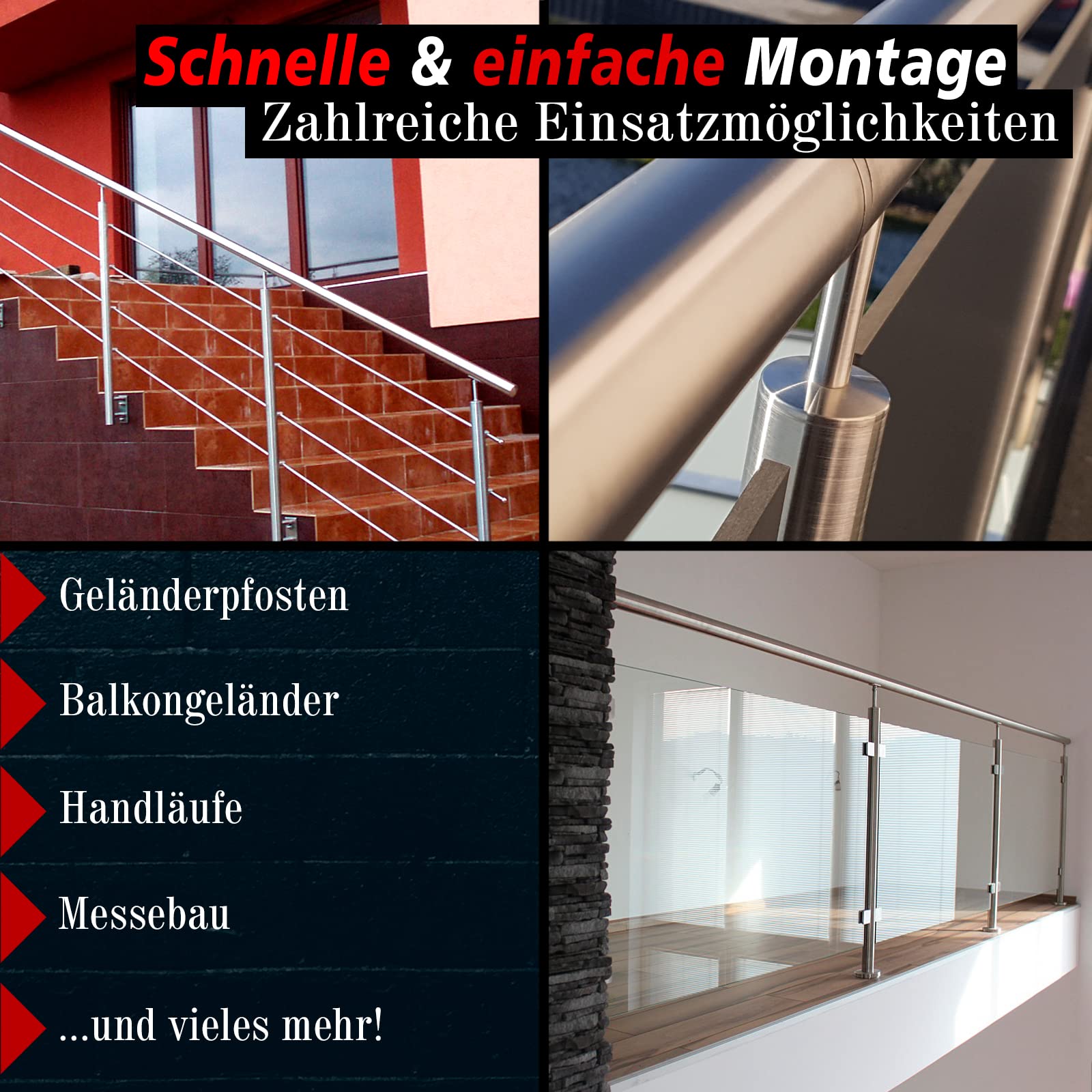 PRIOstahl Handlaufstütze M10 Gelenk Ø42,4mm 4 Stück V2A
