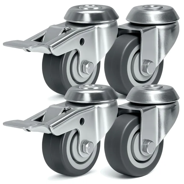 PRIOstahl Transportrollen 50mm Möbelrollen mit Bremse 4er Set