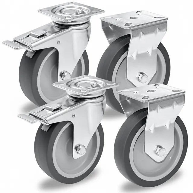 PRIOstahl Transportrollen 100mm Grau 4er Set mit Bremse