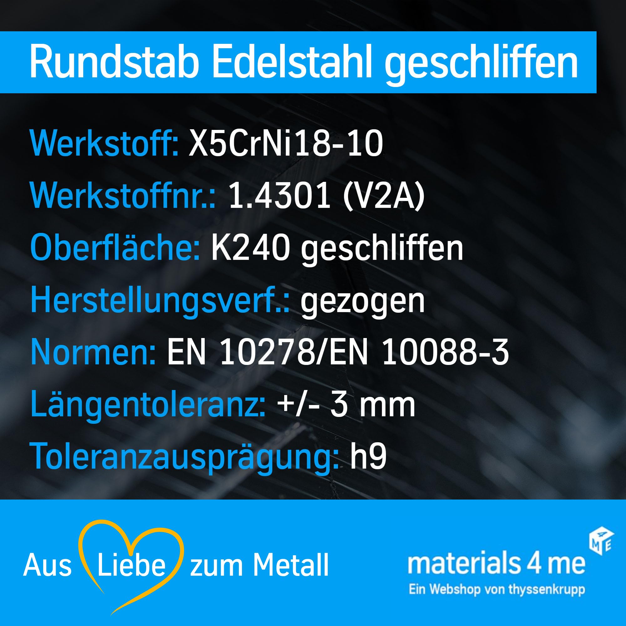 ThyssenKrupp Rundstab 12mm 2000mm Edelstahl V2A K240