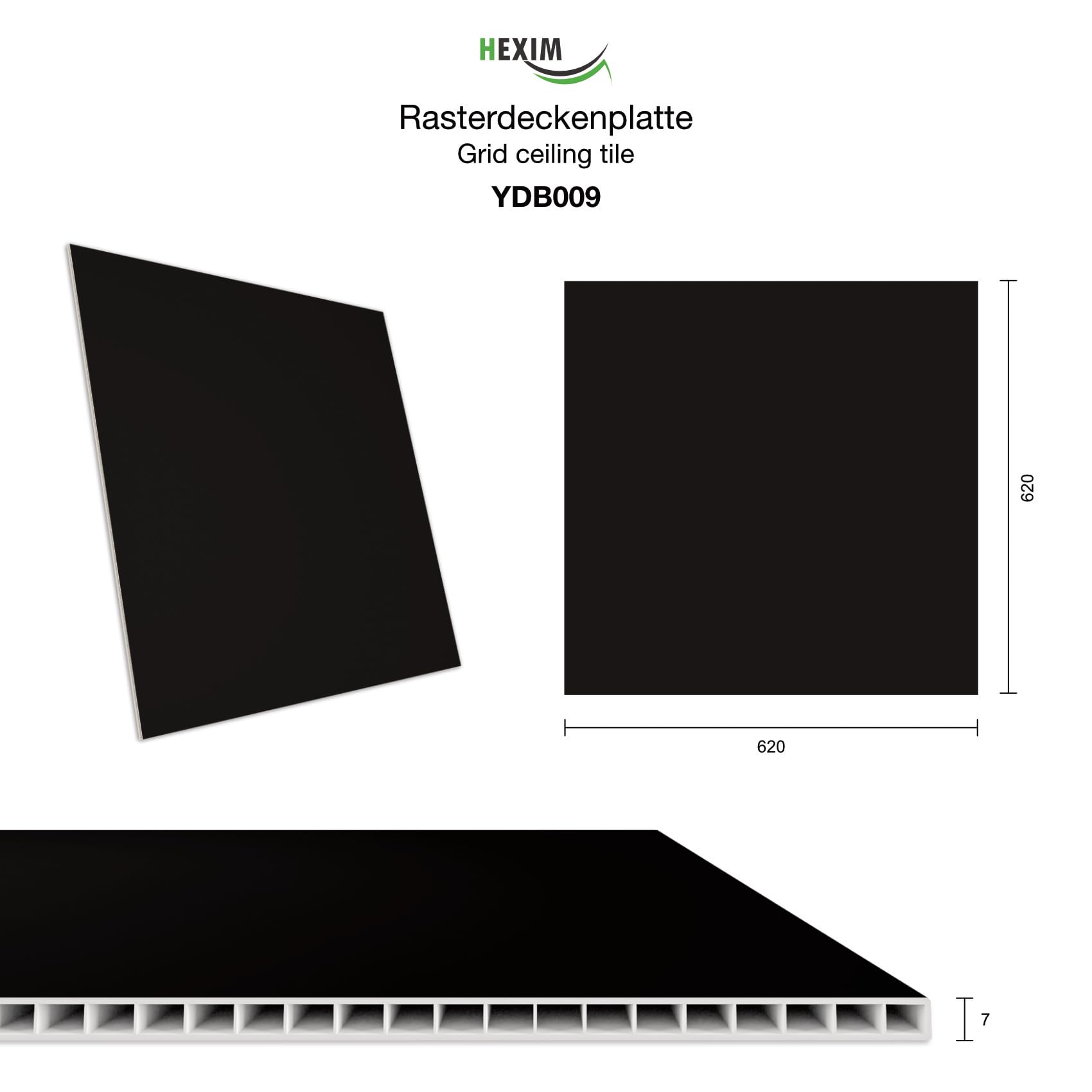 Hexim Rasterdeckenplatten YDB009 schwarz 62x62cm 20 Stück