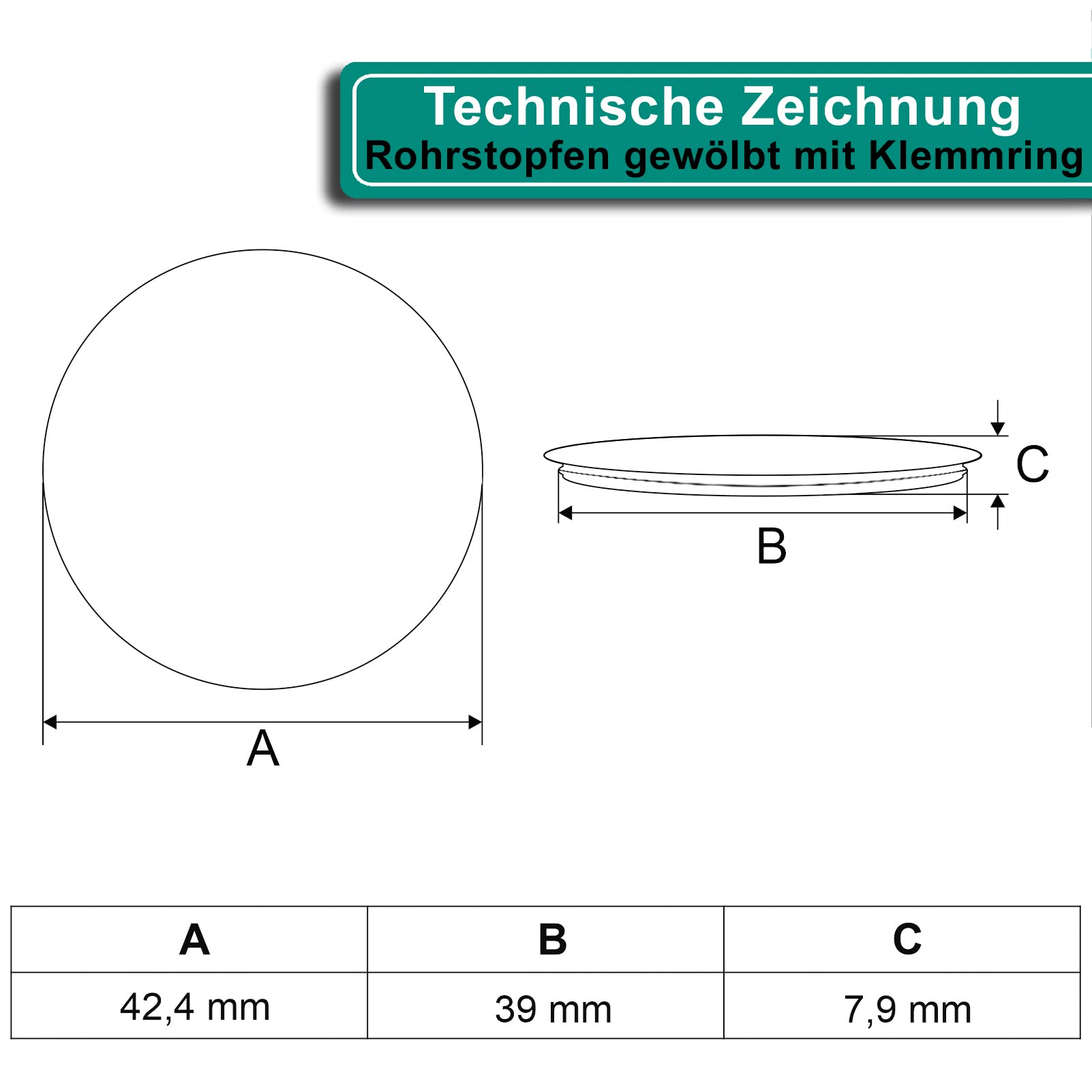 PRIOstahl Geländerbau Rohrstopfen 42,4mm V2A gewölbt