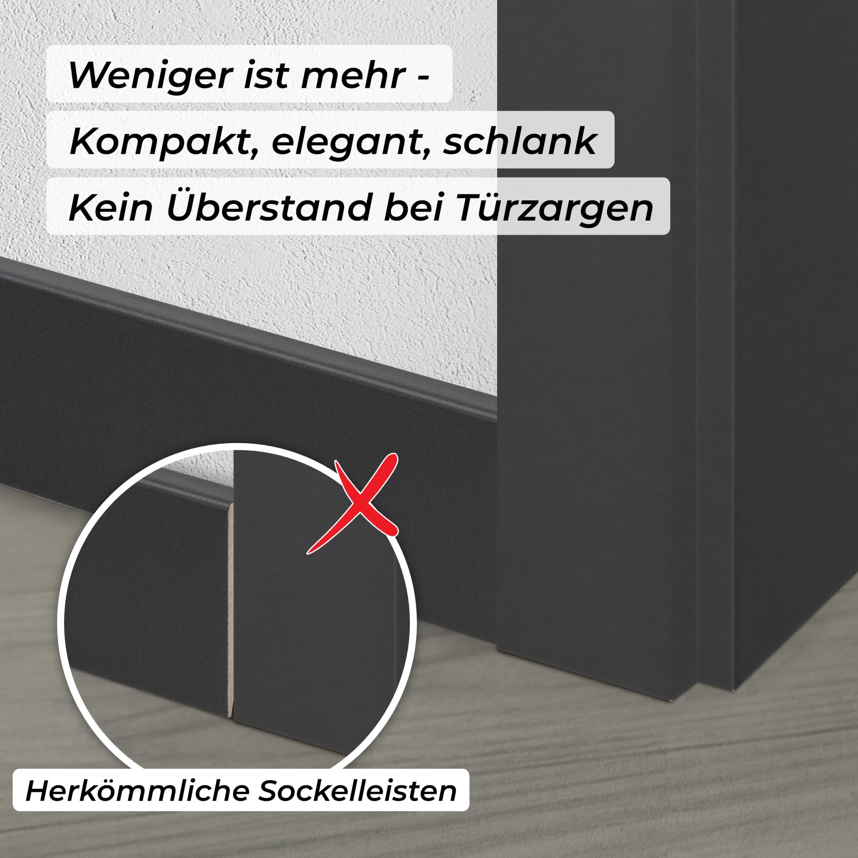 Hexim Sockelleisten schwarz 2000x35x12 5 Stück MDF