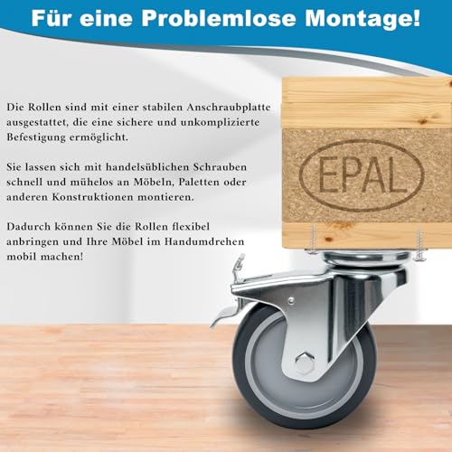 PRIOstahl Transportrollen 100 mm Set 4 mit Bremse grau