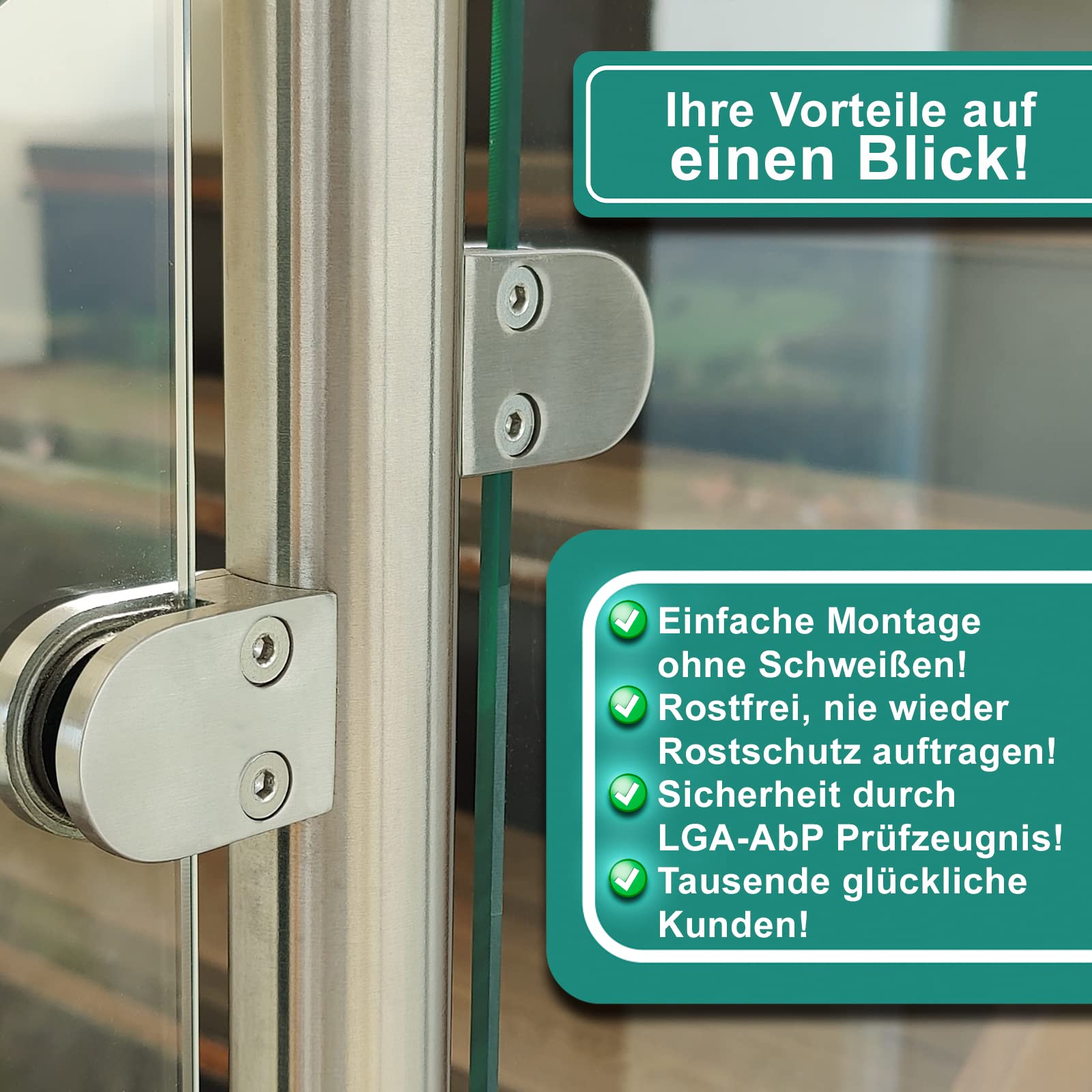 PRIOstahl Glashalter 42,4 mm 1,5 mm Edelstahl V2A 4 Stück