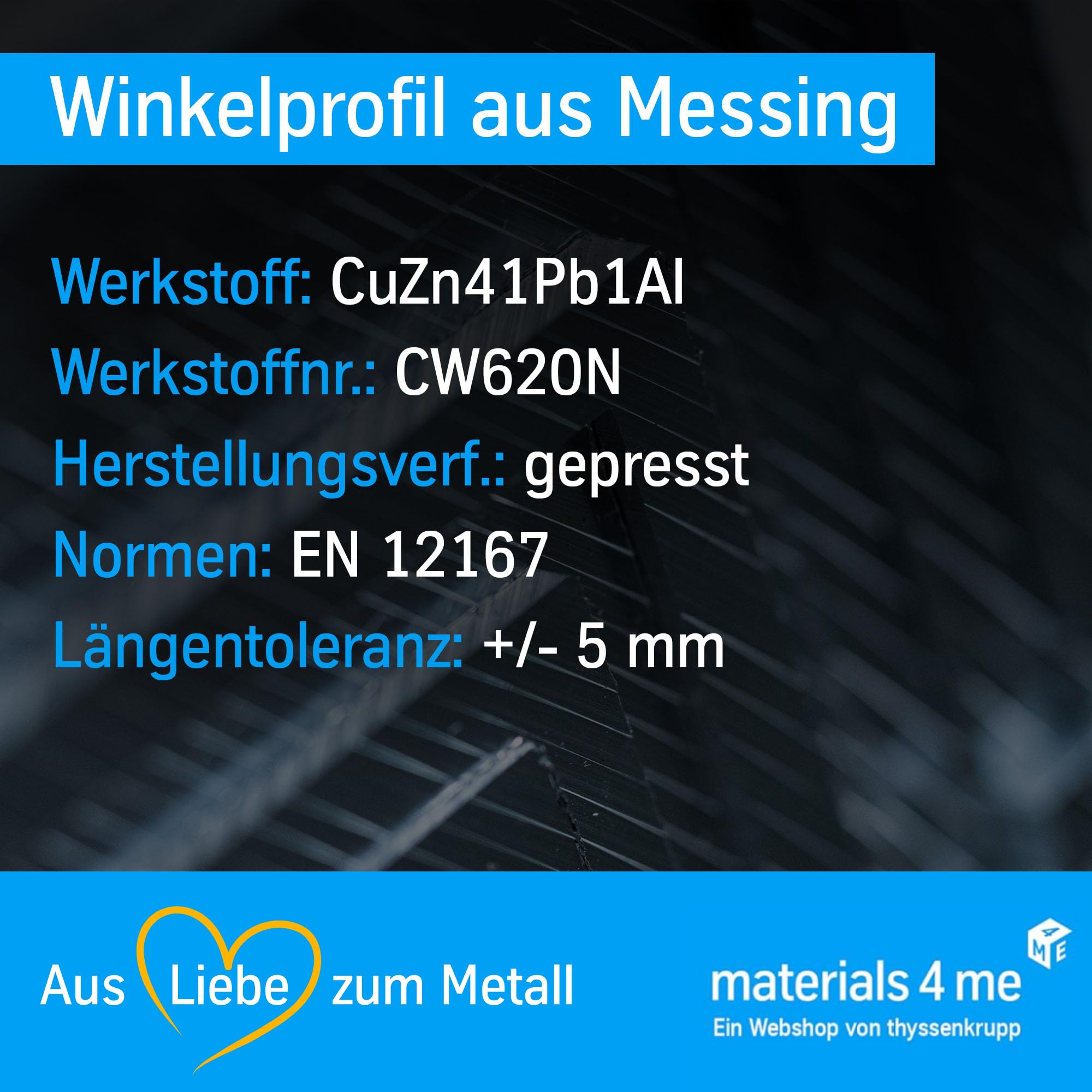 thyssenkrupp Aluminum Winkelprofil Messing 20x20x2 1000mm