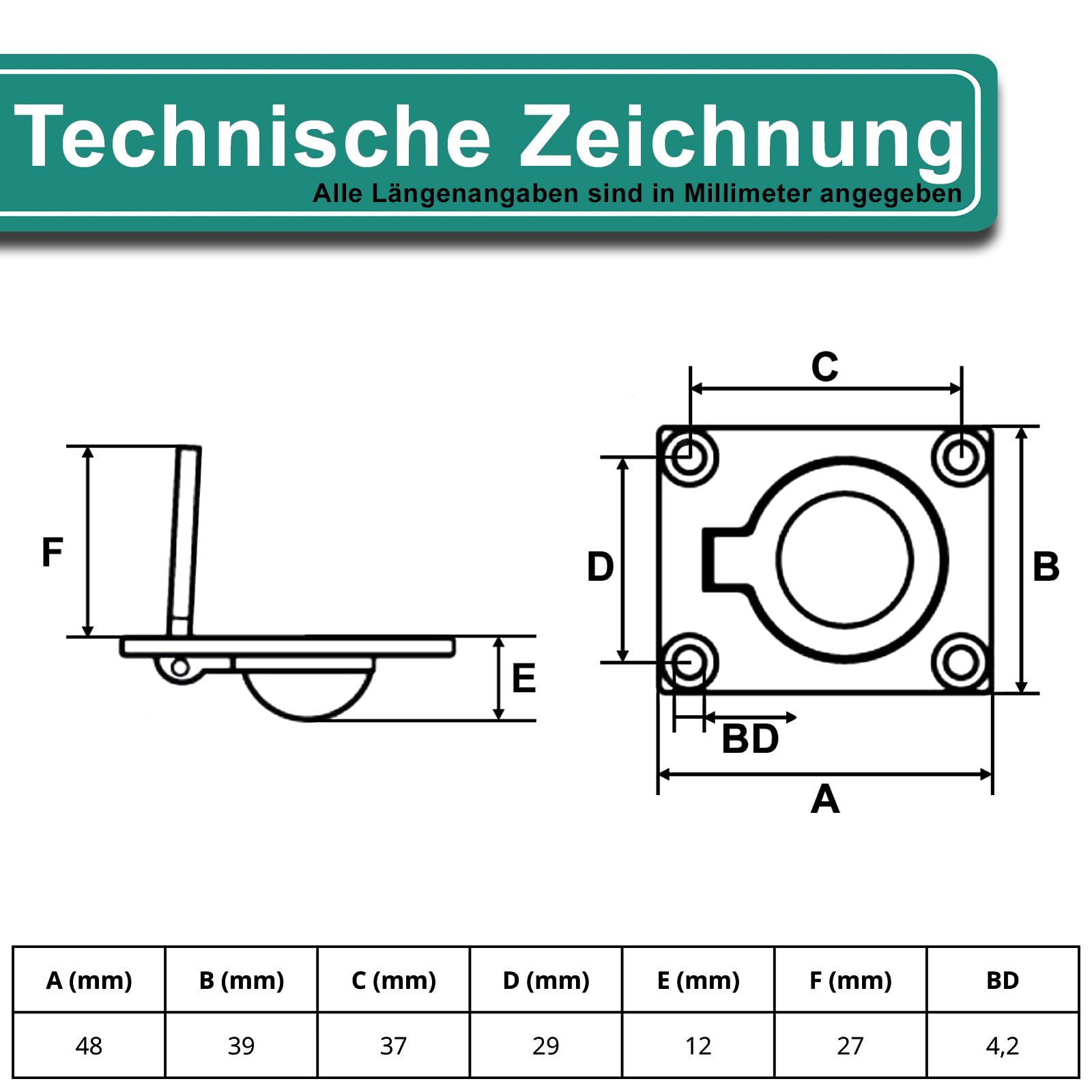 PRIOstahl Einlassgriff 48x39 mm Muldengriff 2 Stück V4A