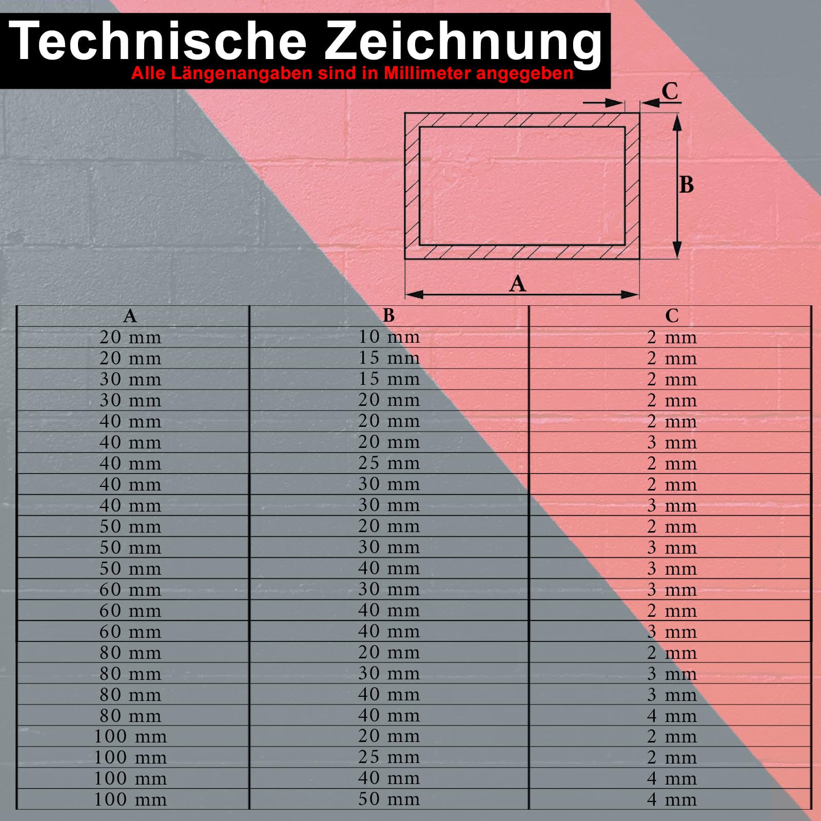 PRIOstahl Rechteckrohr Alurohr 20x10x2 mm 1000 mm