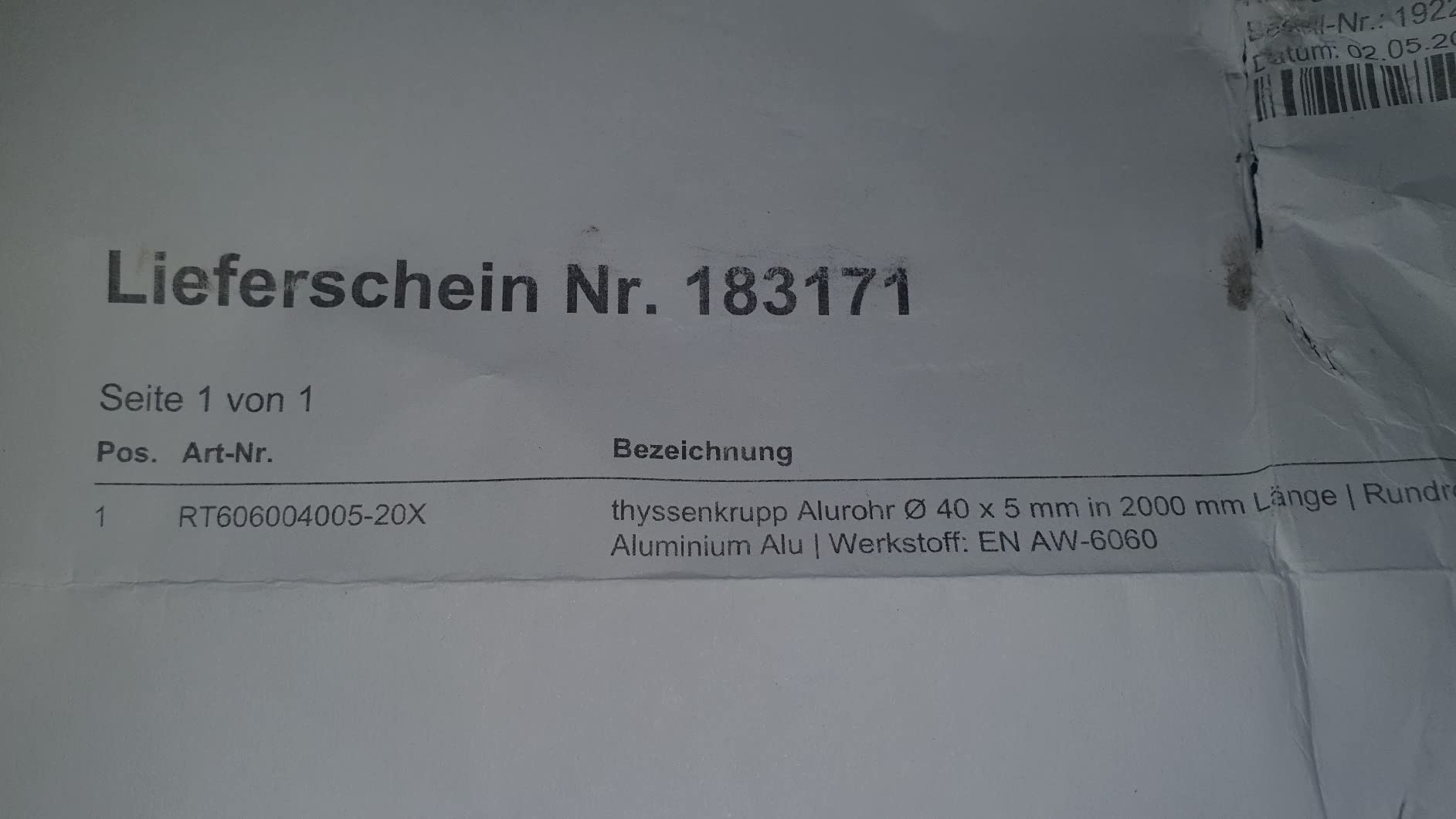 thyssenkrupp Aluminum Rundrohr Ø30x2mm 1500mm EN AW-6060
