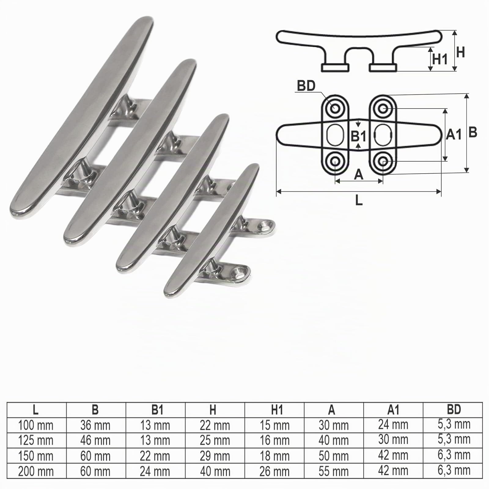 PRIOstahl Belegklampe 100 mm Edelstahl V4A 2 Stück