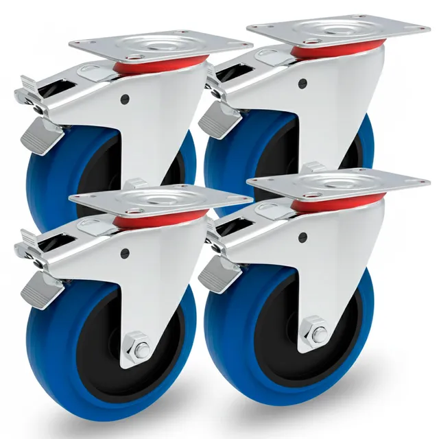PRIOstahl Transportrollen 100 mm blau 4 Stück Bremse