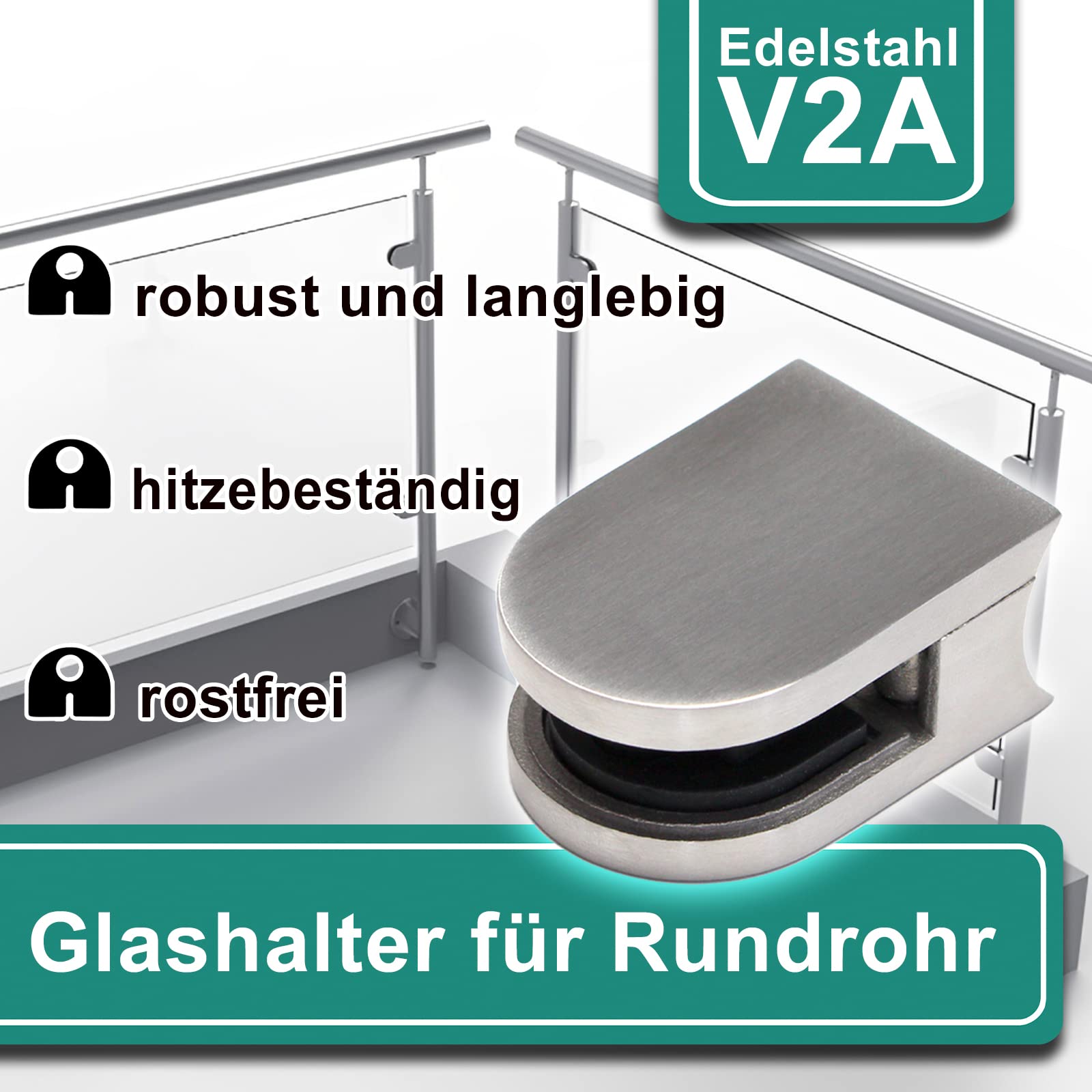 PRIOstahl Geländerbau Glashalter 42,4 mm 8,76 mm Edelstahl V2A 4 St
