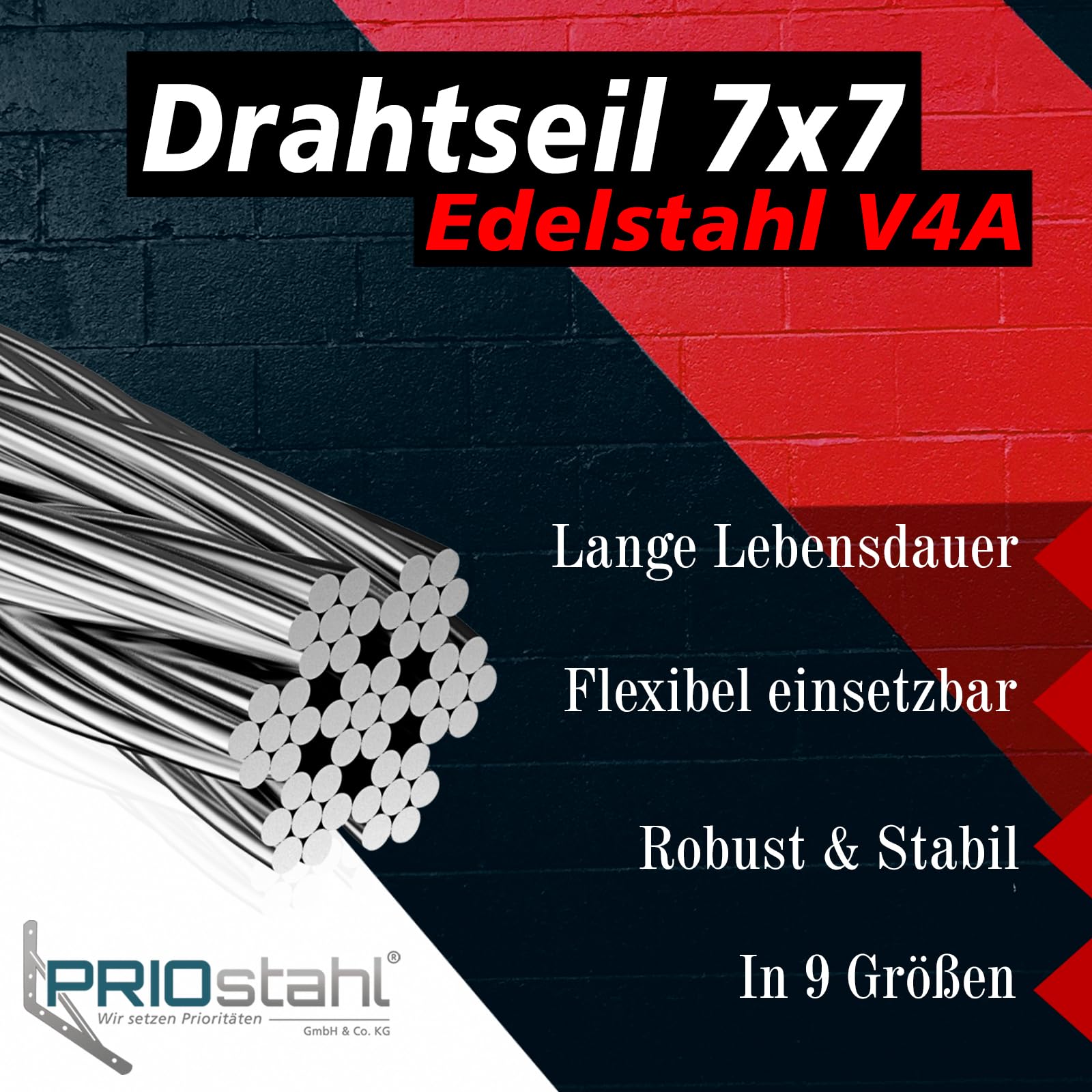 PRIOstahl Drahtseil 6 mm 50 Meter Edelstahlseil V4A 7x7