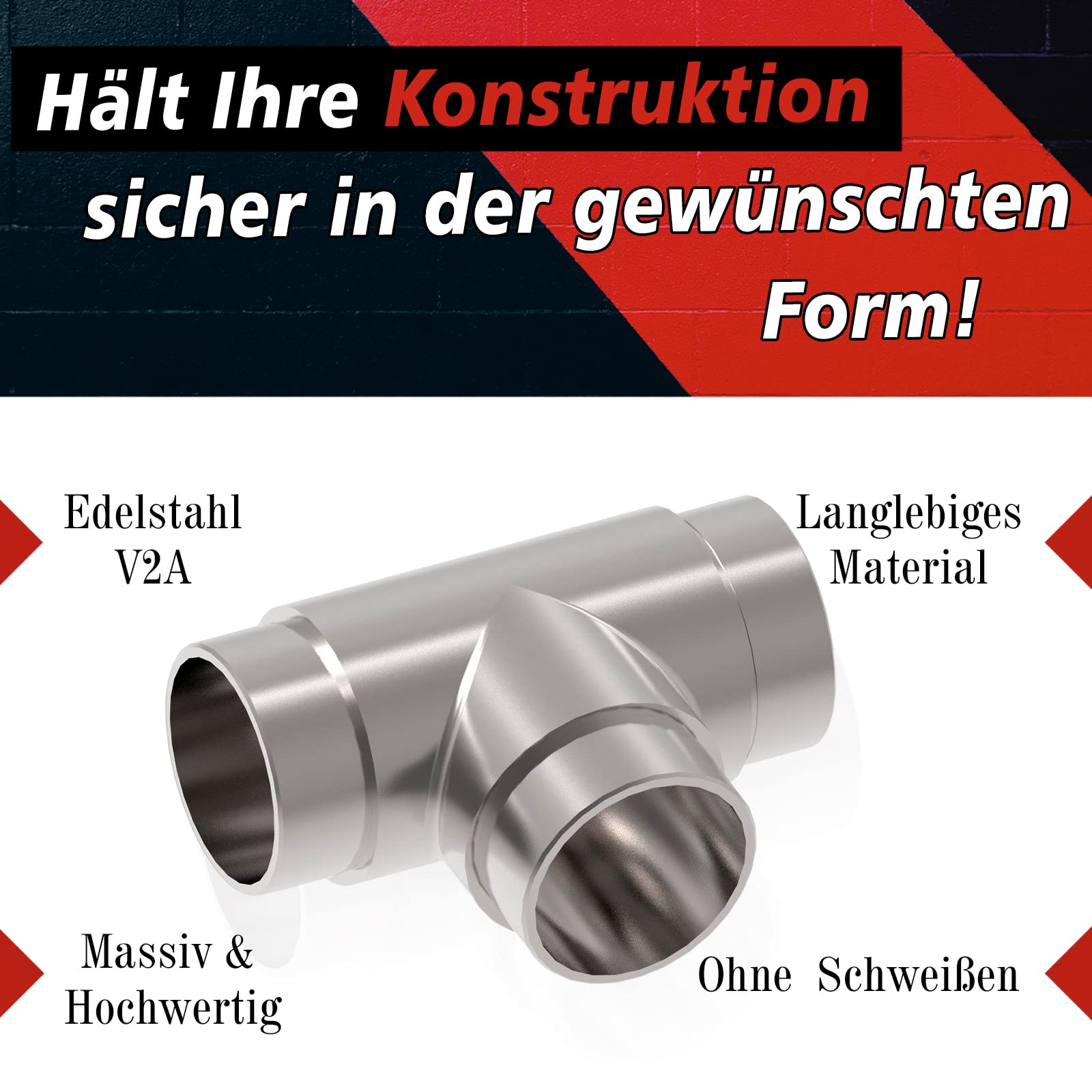 PRIOstahl T-Verbinder Ø42,4 mm Edelstahl V2A 2 Stück Handlauf