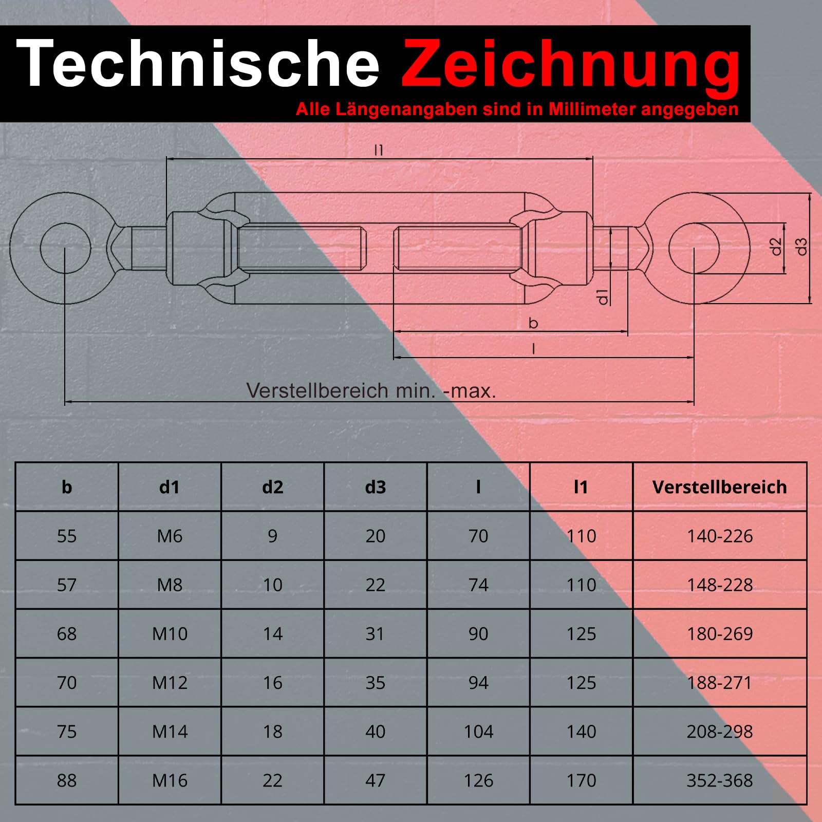 PRIOstahl Geländerbau Spannschloss M16 Öse-Öse Seilspanner verzinkt 1 St