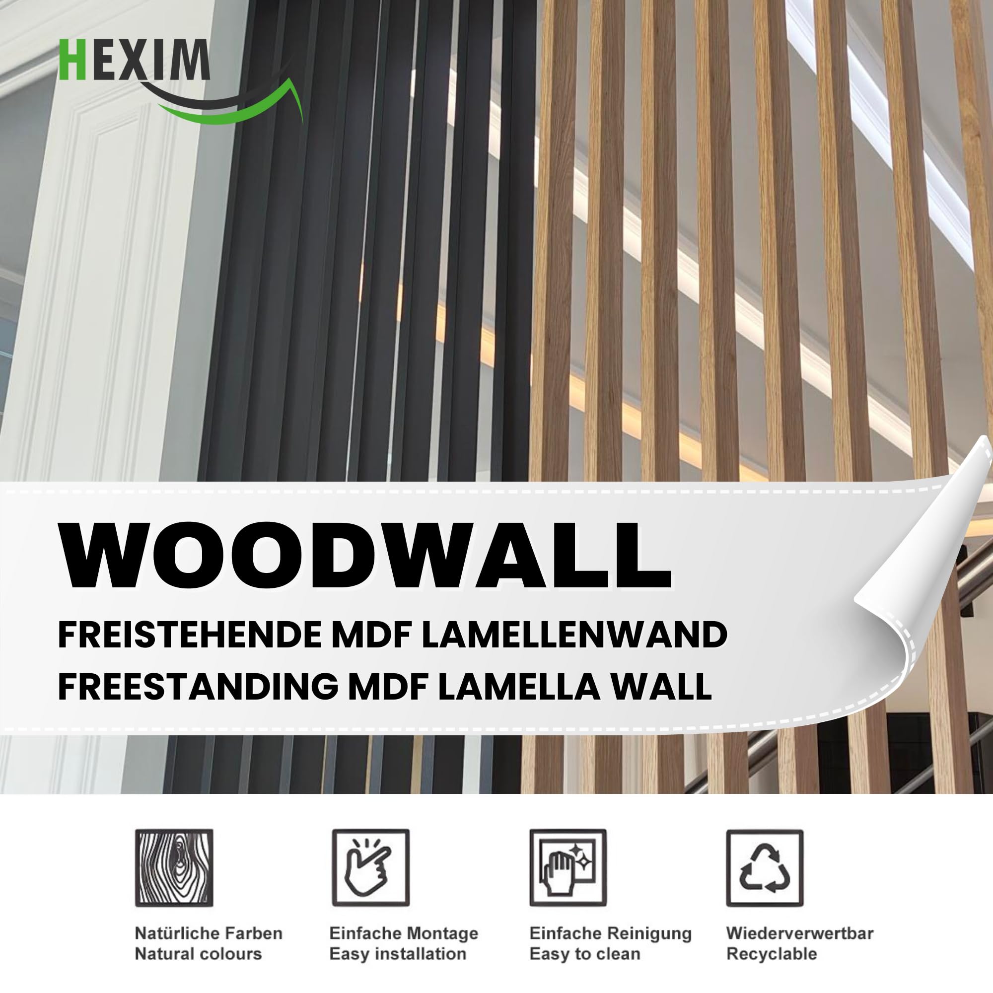 Hexim Raumteiler Lamellenwand 275x58 MDF Schwarz