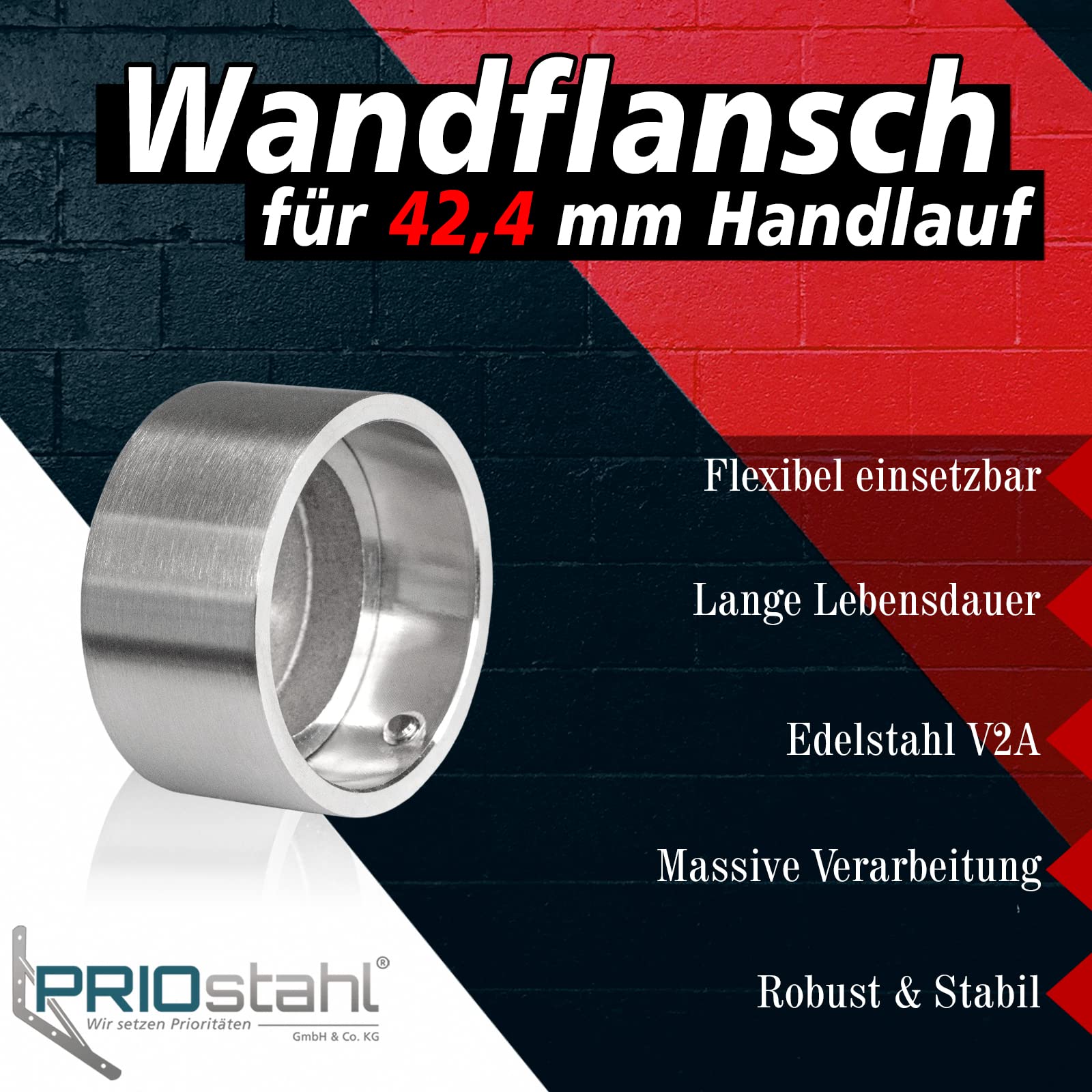 PRIOstahl Wandflansch 42,4 mm Edelstahl V2A 4 St. Handlaufhalter