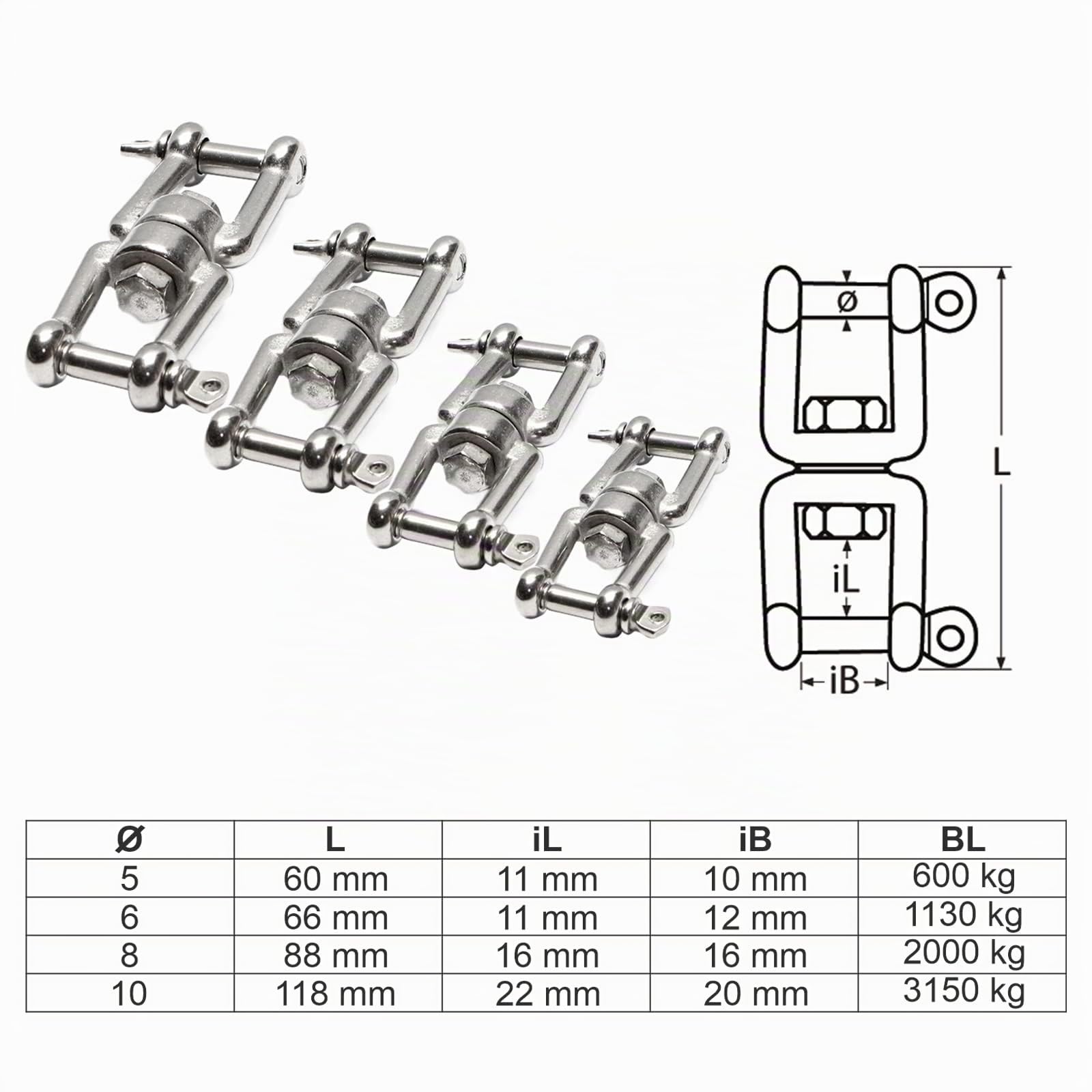 PRIOstahl Ankerwirbel Auge-Auge 5mm Edelstahl V4A