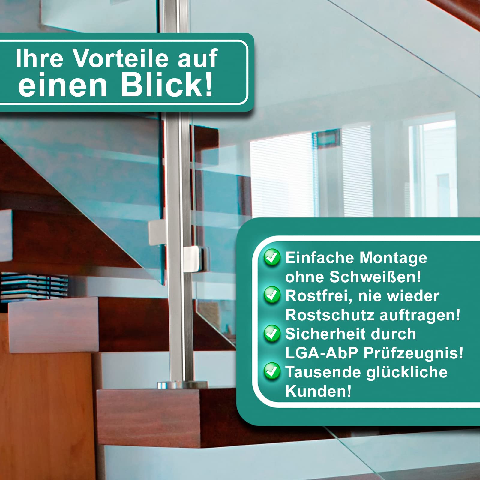 PRIOstahl Glashalter Flach 8mm Edelstahl V2A 45mm 4 Stück