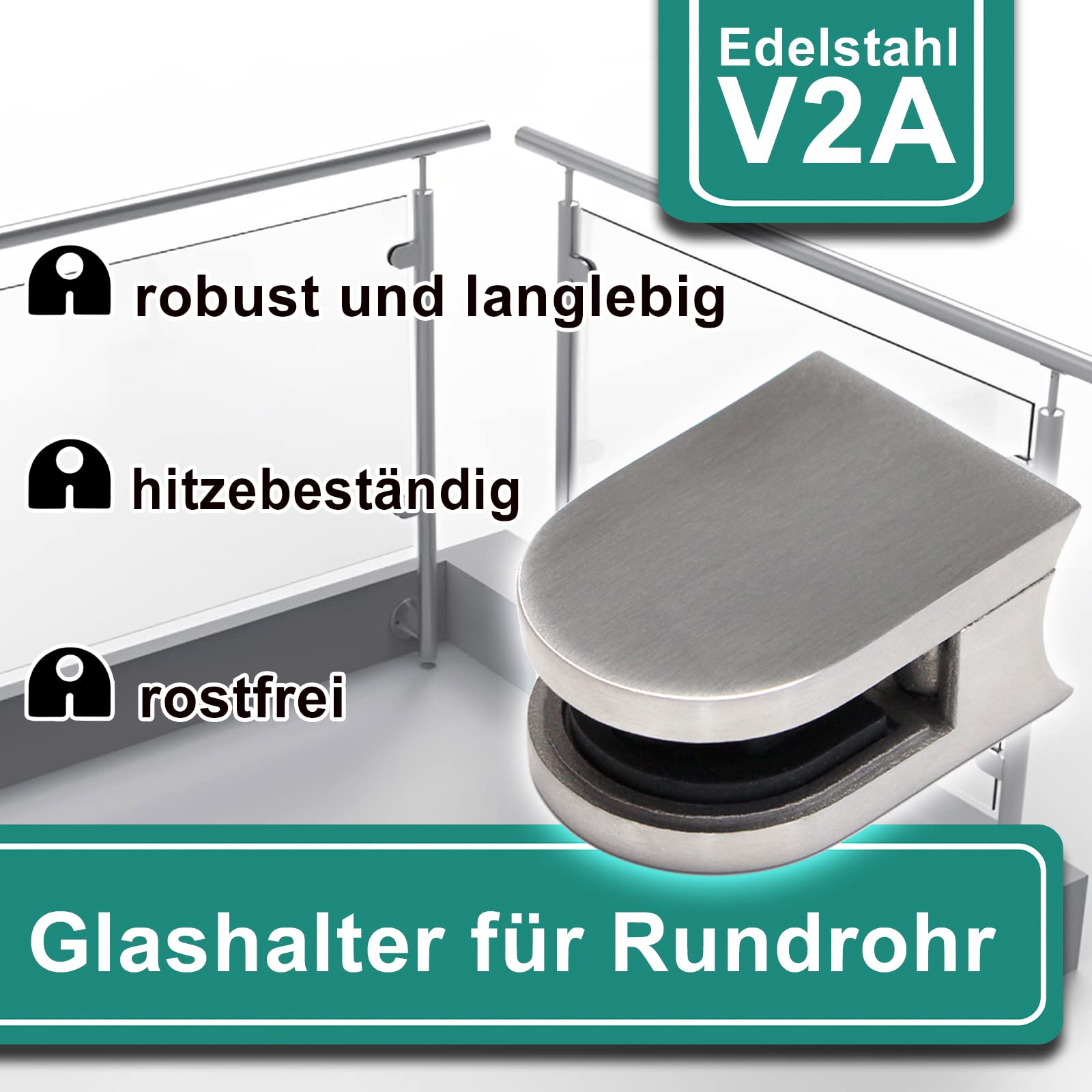 PRIOstahl Glashalter 42,4 mm 1,5 mm Edelstahl V2A 4 Stück
