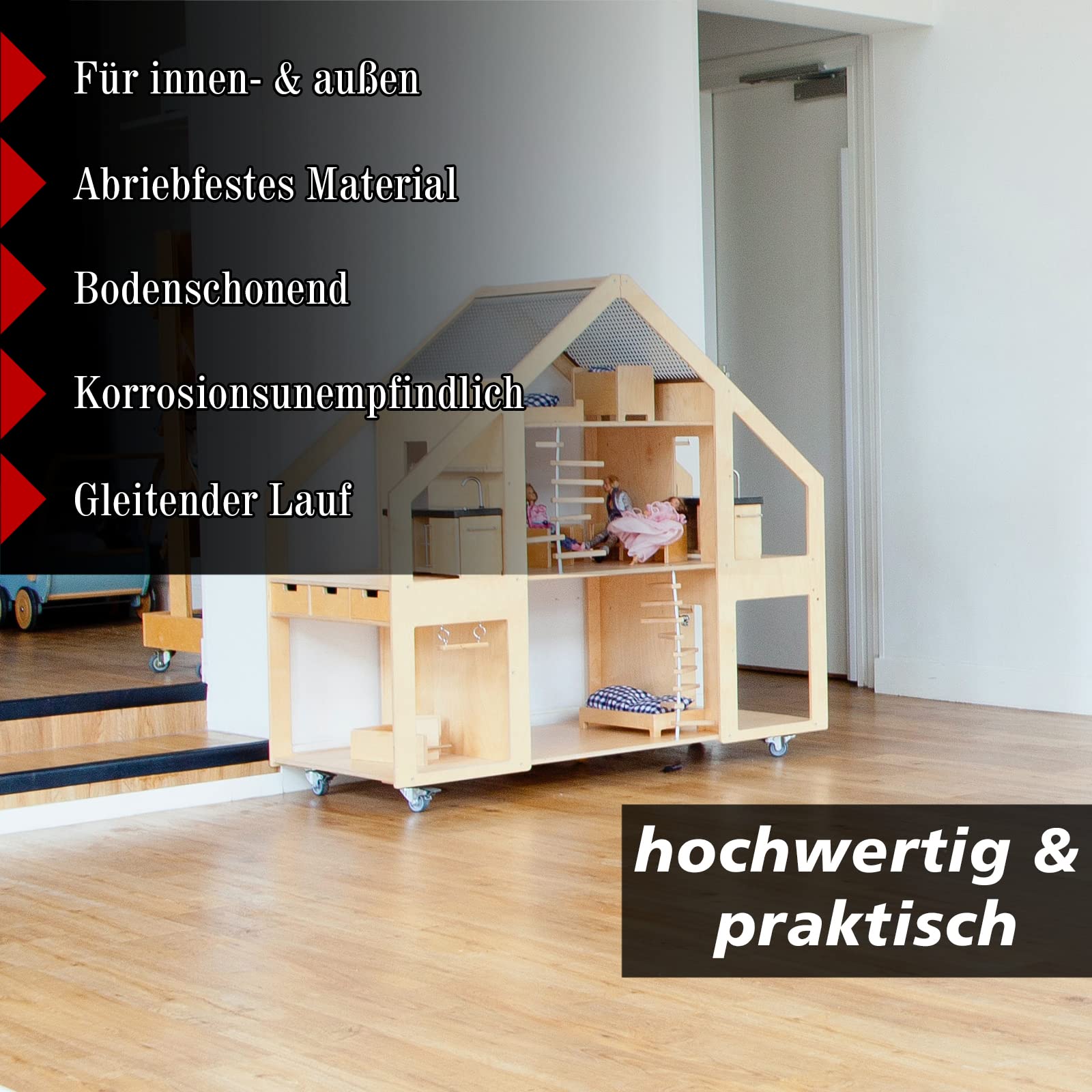 PRIOstahl Transportrollen 50mm Möbelrollen mit Bremse 4er Set