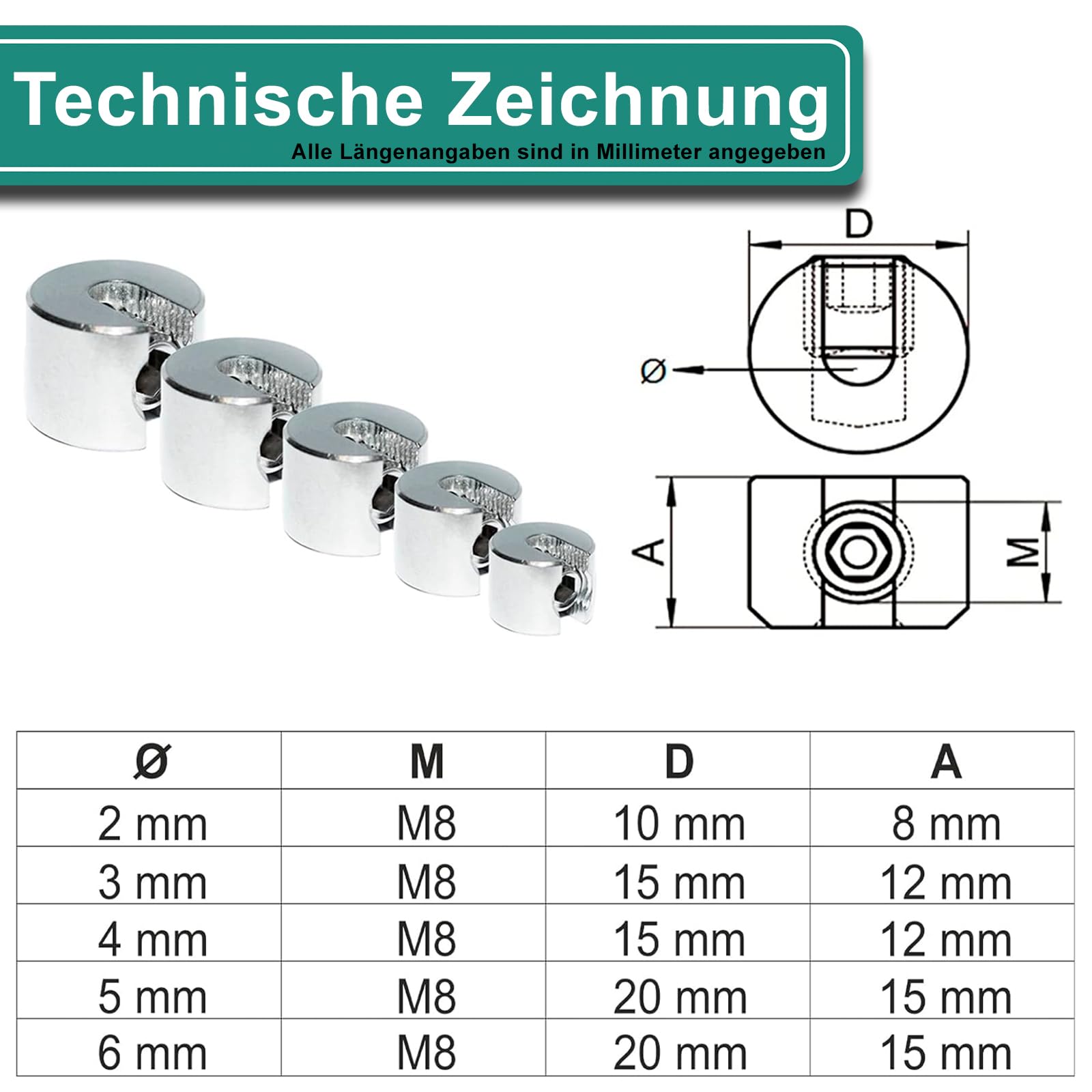 PRIOstahl Geländerbau Stoppklemme 4 mm 8 Stück V4A