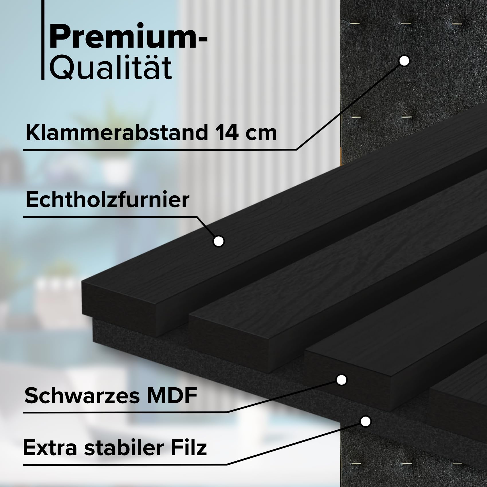Hexim Akustikpaneele Grande 2er Set 140x30 cm Black Ash