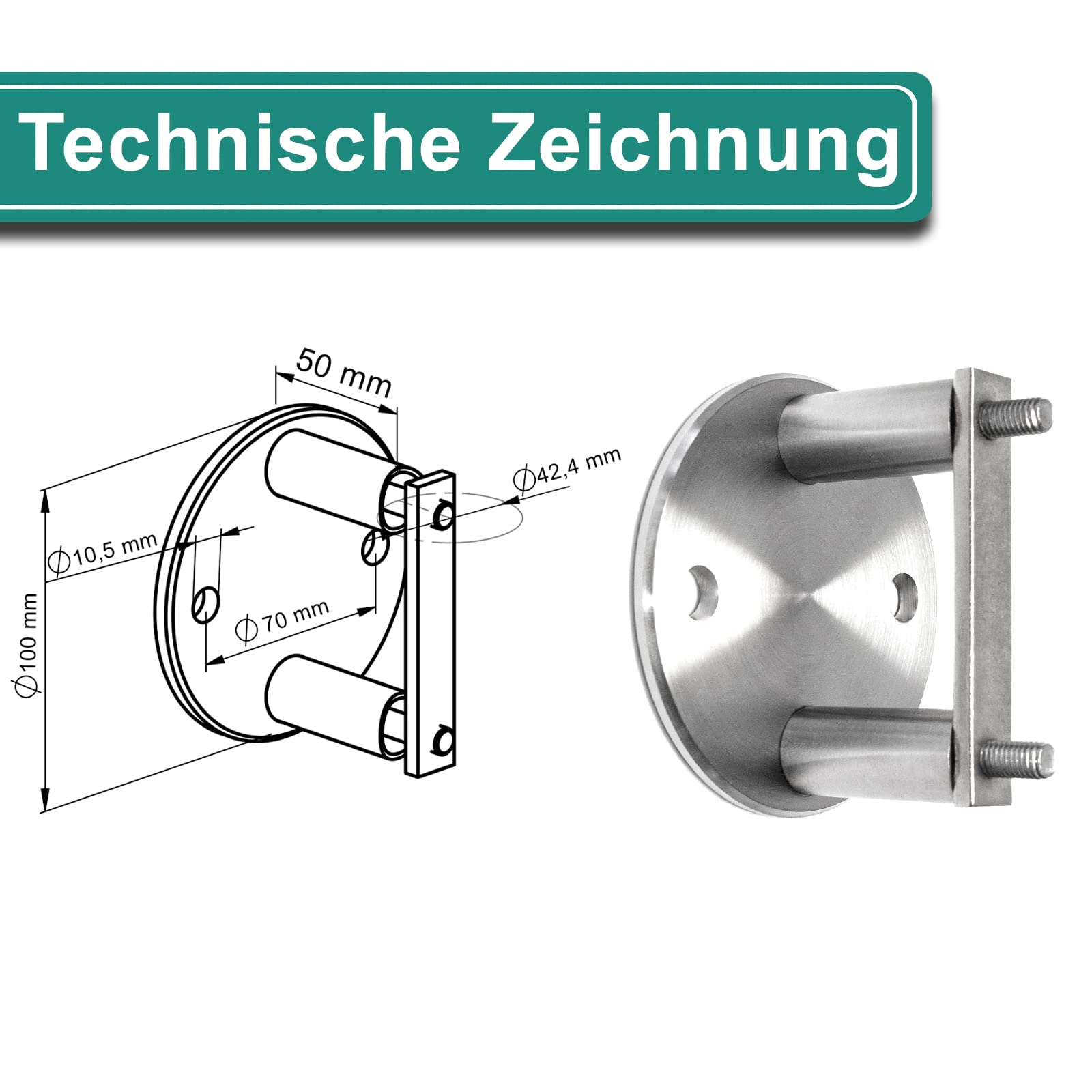PRIOstahl Pfostenträger rund 42,4mm Edelstahl V2A Wandanker
