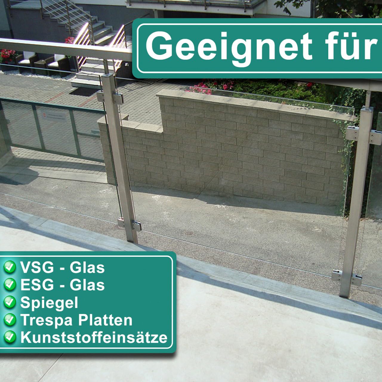 PRIOstahl Glashalter 45x45x28 Glasklemmen 12 mm 4 Stück V2A