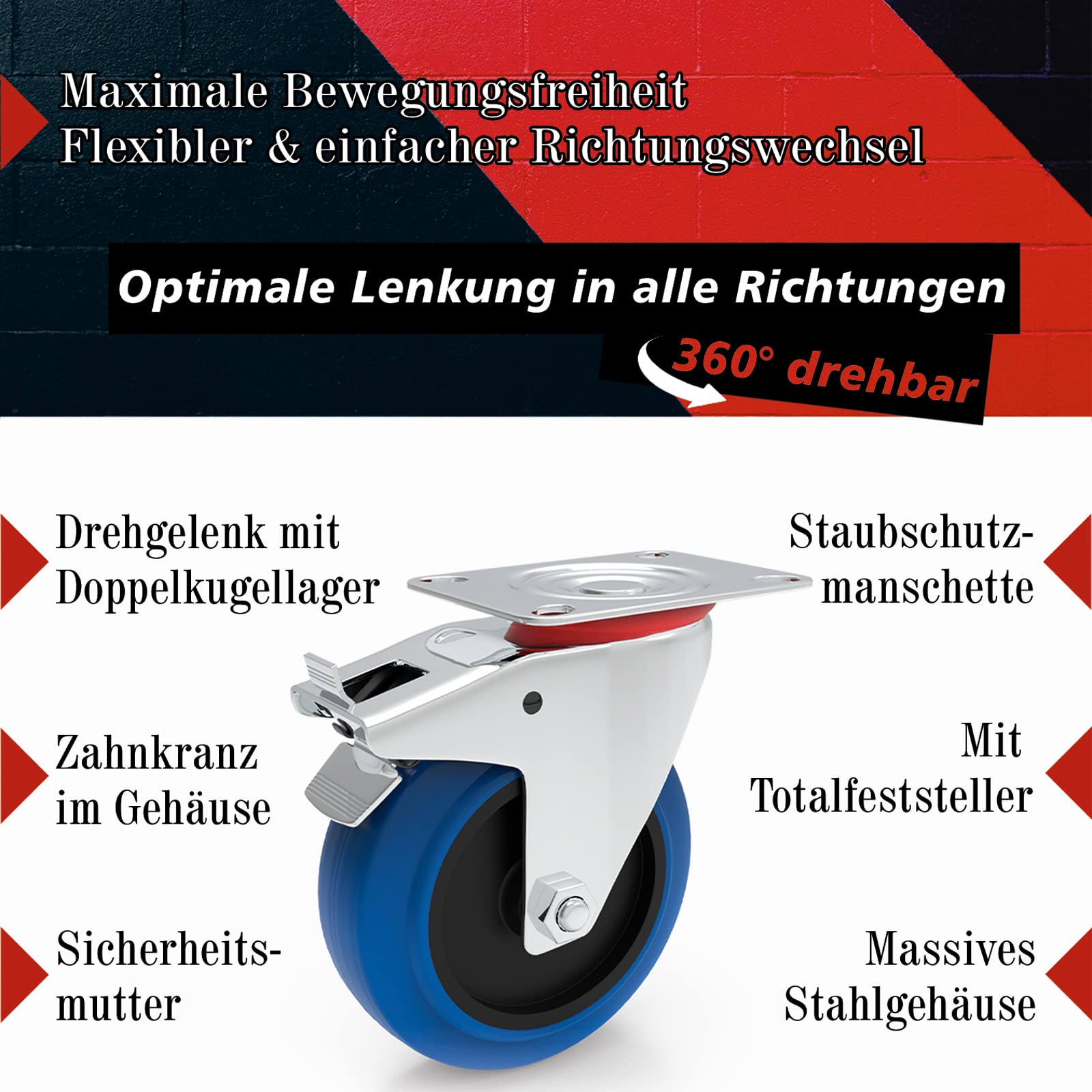 PRIOstahl Transportrollen 125mm Blue Wheels Set Bremse