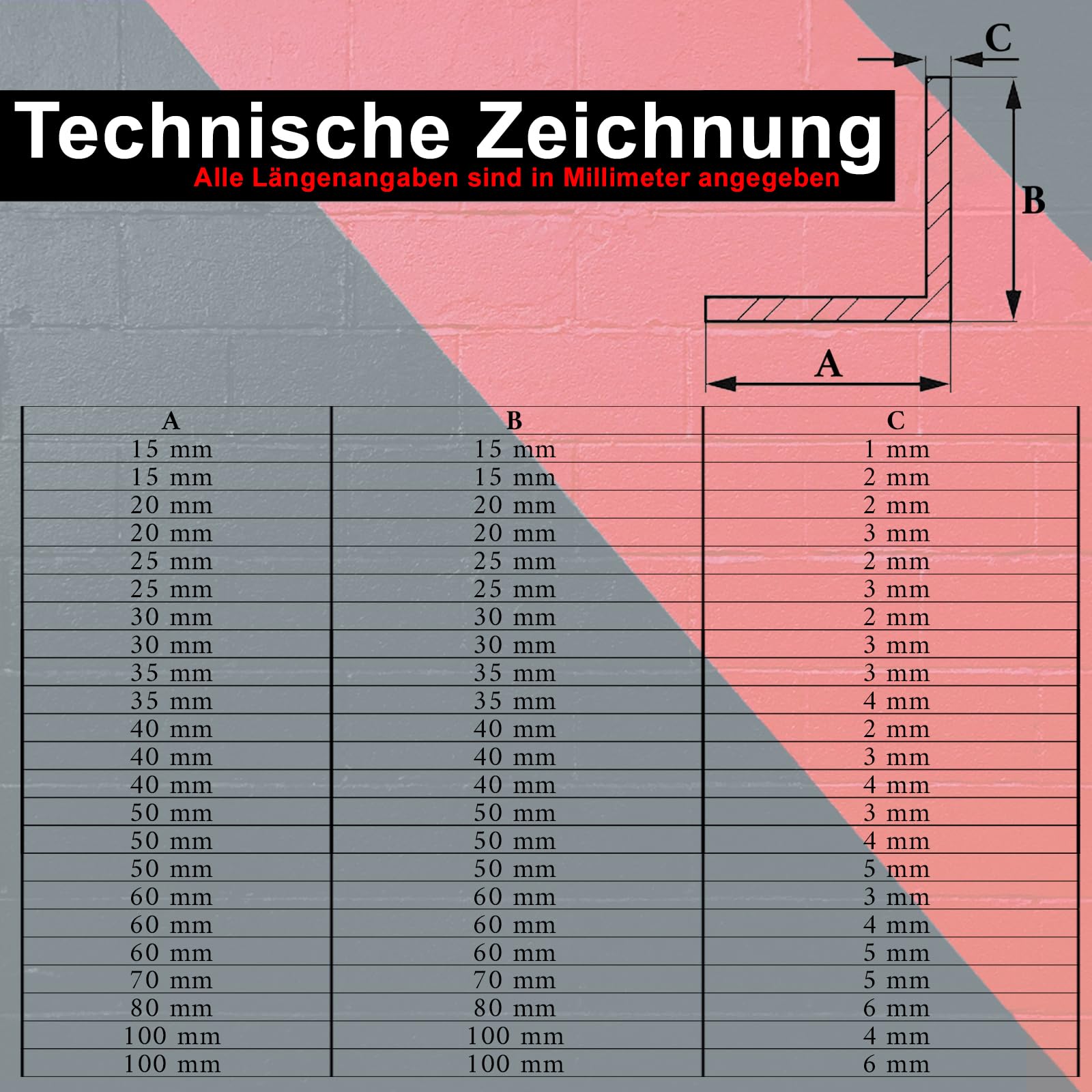 PRIOstahl Aluwinkel 50x50x3mm 1000mm L-Profil gleichschenklig
