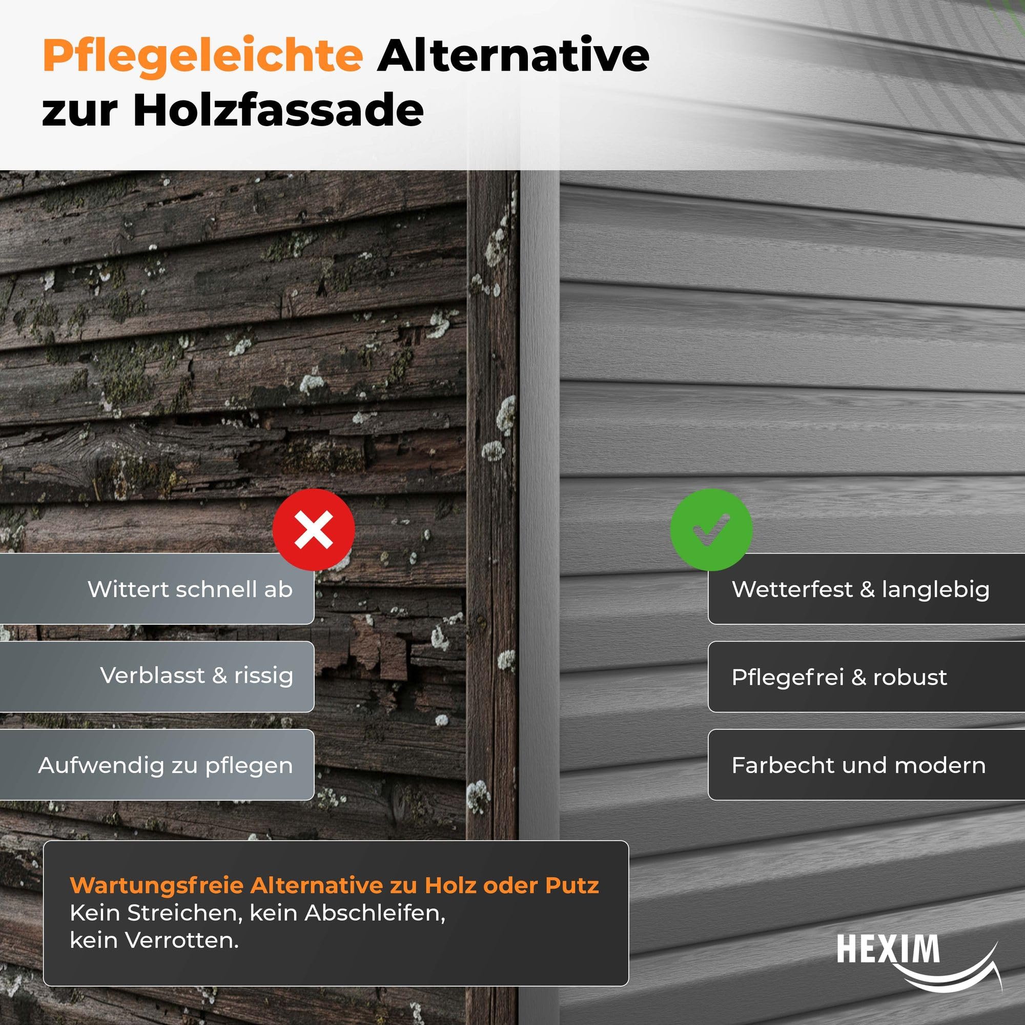 Hexim Siding Fassadenpaneel grau PVC-U 201 cm 1 Paneel 0,48 m²
