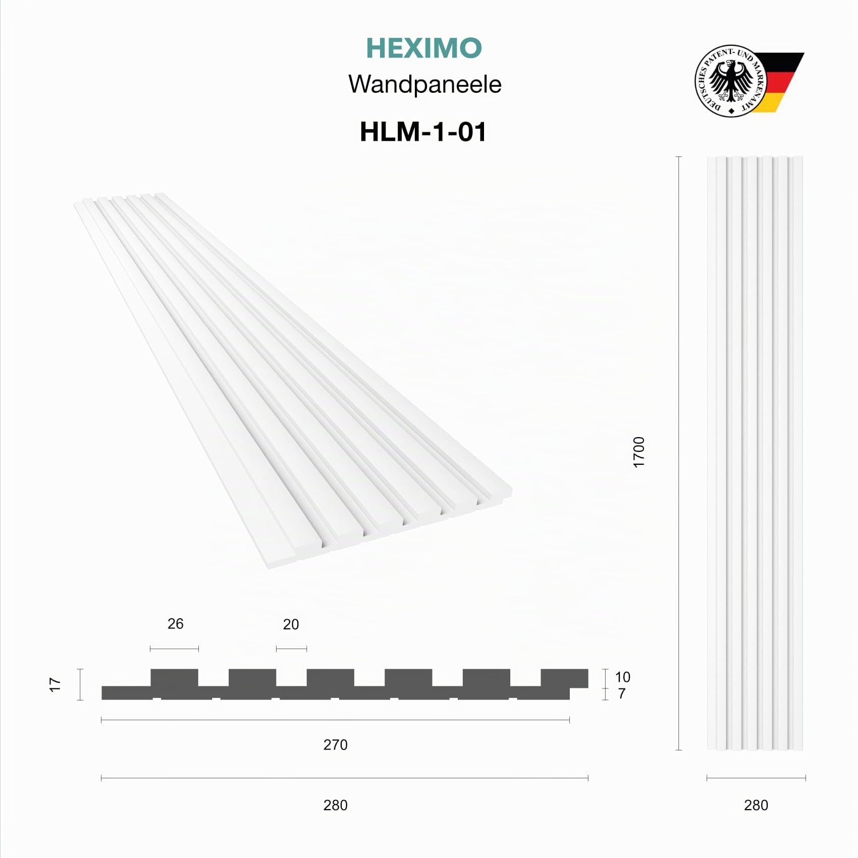 Hexim Lamellenwand HLM-1-01 Wandpaneele weiß XPS 0,46 m² streichbar