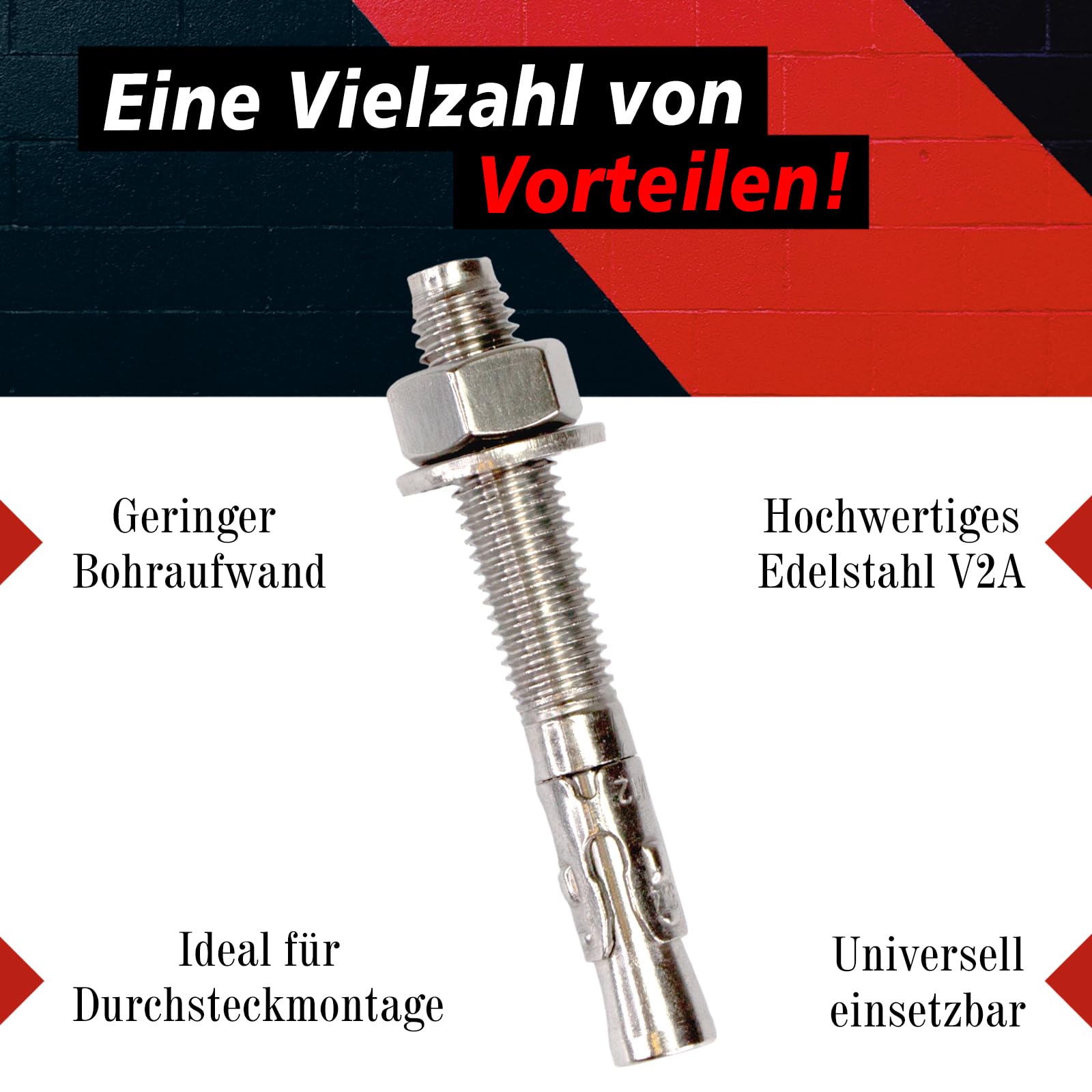 PRIOstahl Befestigungsmaterial Ankerbolzen M12x110 Edelstahl V2A 25 Stück