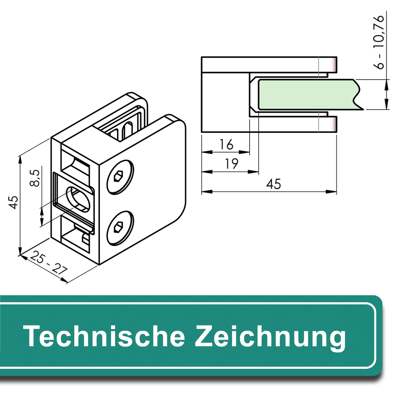 PRIOstahl Glashalter Flach 8mm Edelstahl V2A 45mm 4 Stück